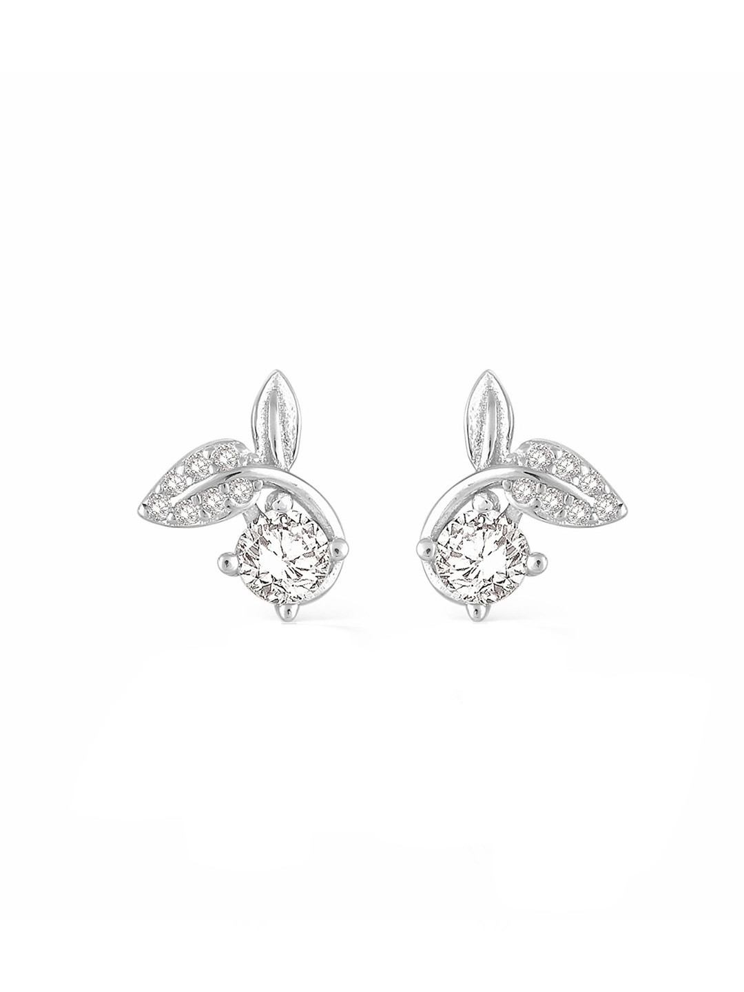 Luxevogue Rhodium Plated 925 Sterling Silver Fin-Tastic Studs Solitaire Earrings
