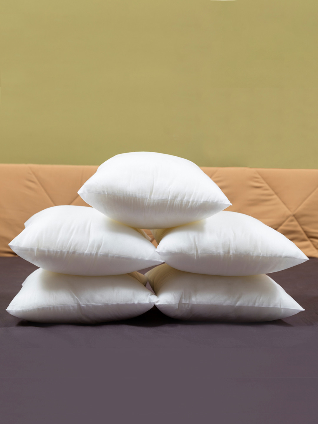 Recron Certified White Set of 5 Fibre Filled Polyester Lightweight Cushions