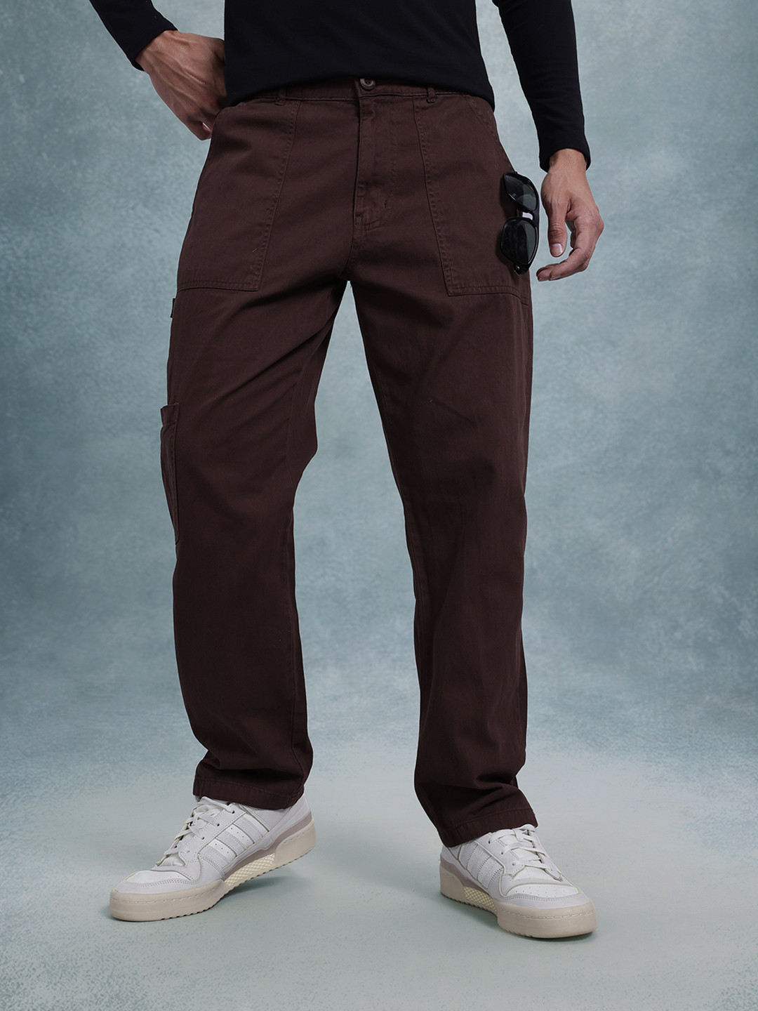 The Roadster Life Co. Men Mid-Rise Pure Cotton Straight Fit Cargo-Style Trousers