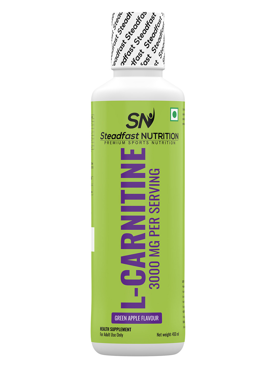 Steadfast Nutrition L-Carnitine 3000mg Liquid Supplement Vitamin B5 450ml (Green Apple)