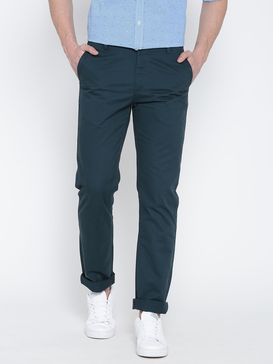 Buy Arrow Men Navy Flat Front Tapered Fit Trousers  NNNOWcom