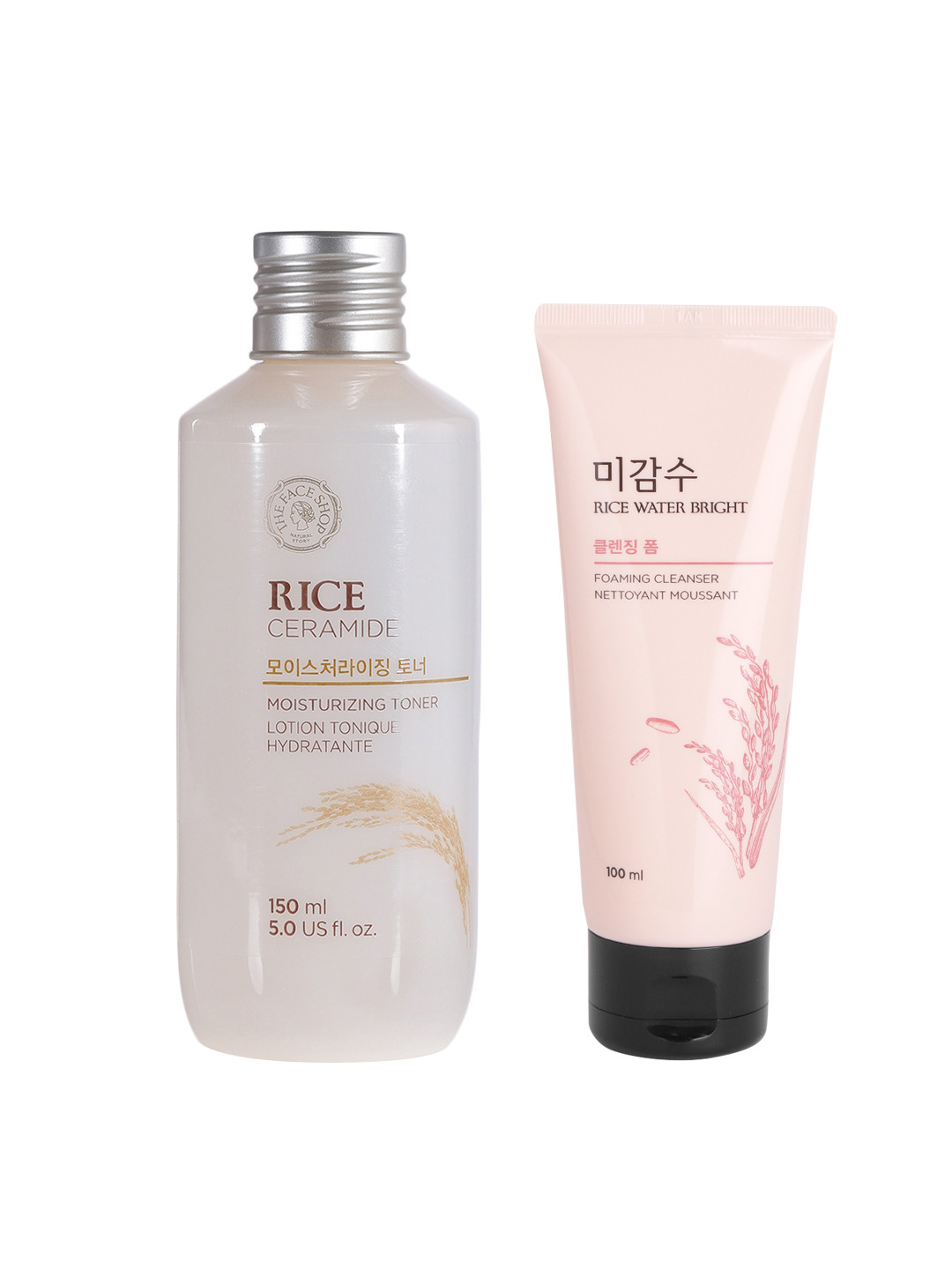 The Face Shop Set of Rice Ceramide Toner - 150ml & Rice Water Bright Cleanser - 100ml