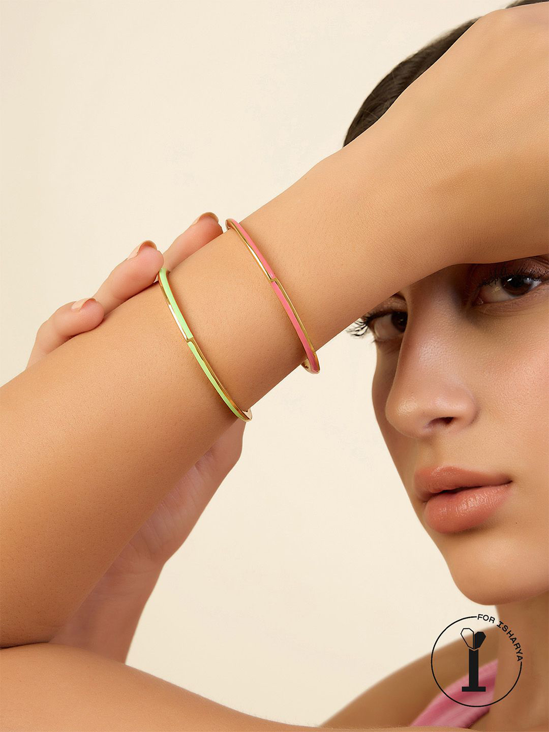 Isharya Set Of 2 Brass Gold-Plated Stackable Cuff Bracelets