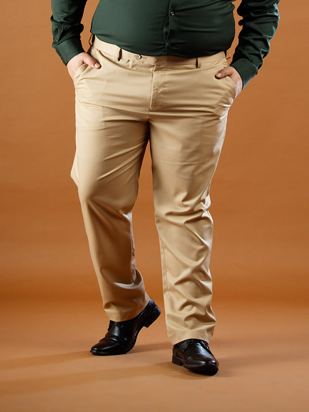 Muffynn Men Plus Size Relaxed Straight Leg Straight Fit Mid-Rise Formal Trousers
