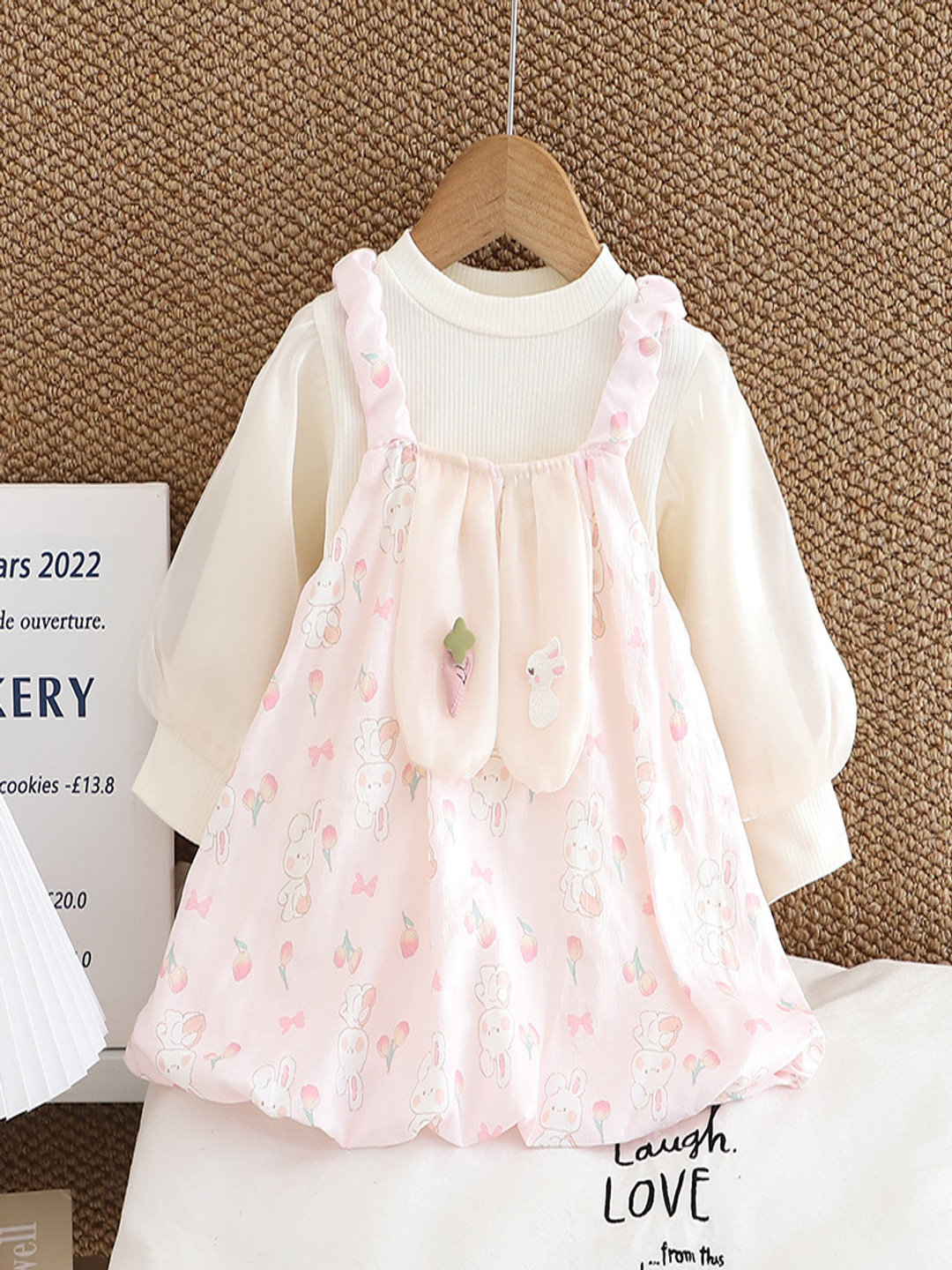 YK Girls Pink & Beige Printed Top with Dress