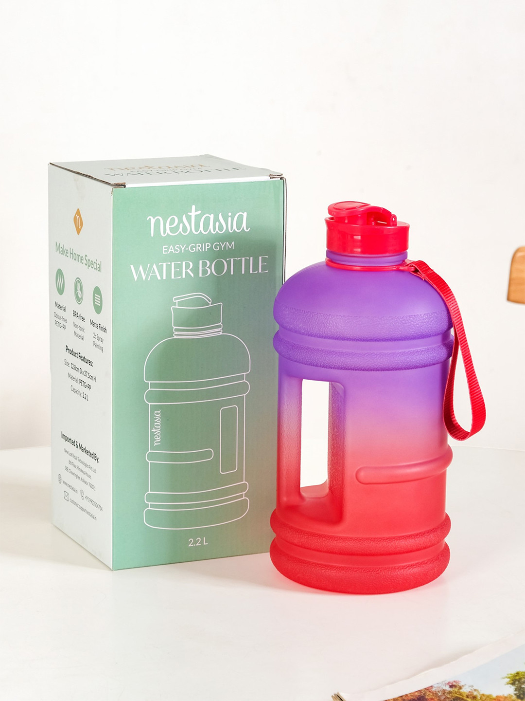 Nestasia Red Colourblocked Plastic Spill Proof Water Bottle - 2.2L