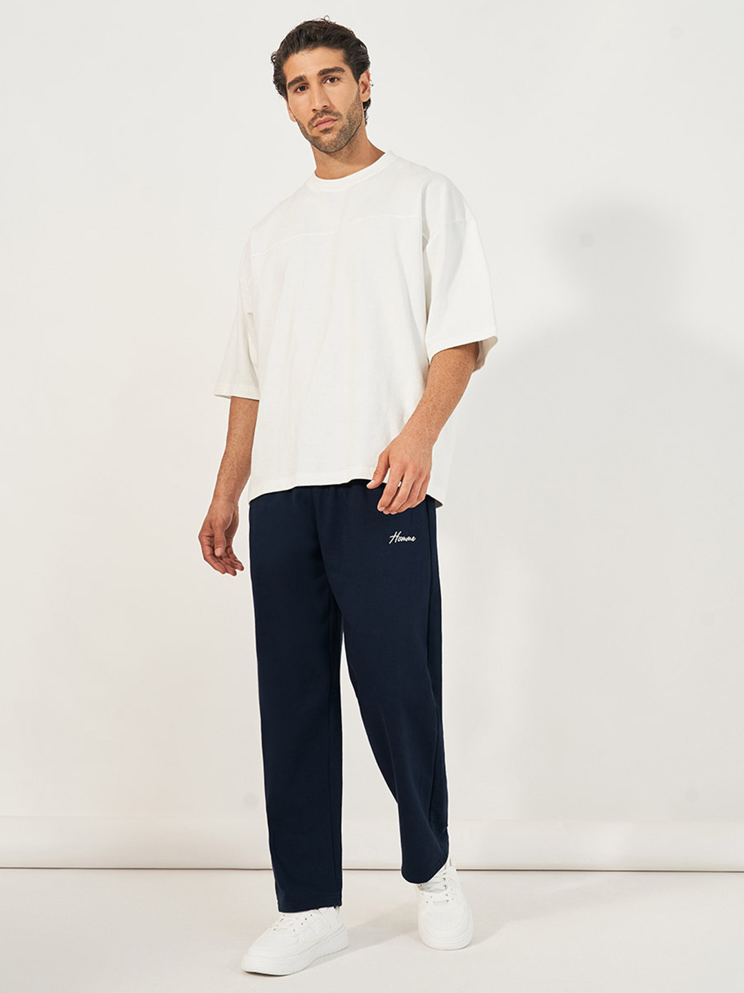 Styli Men Open Hem Relaxed Fit Jogger with Minimal Embroidery