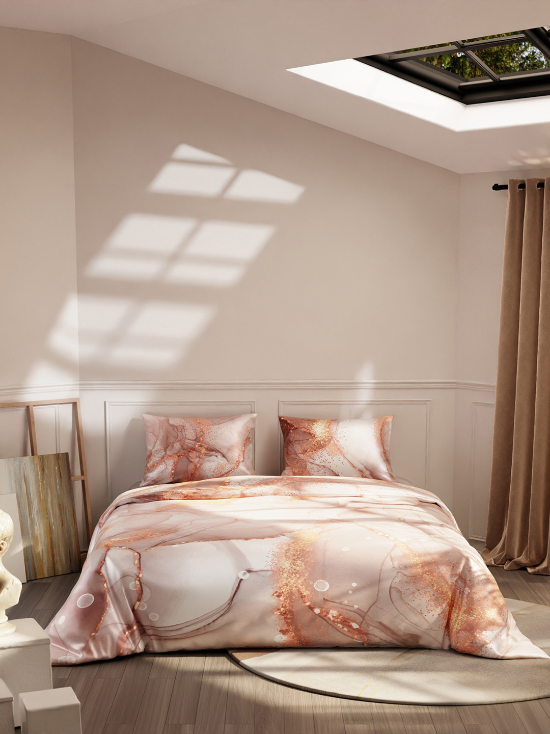 Stoa Paris Louvre Champagne Satin King Regular Bedding Set