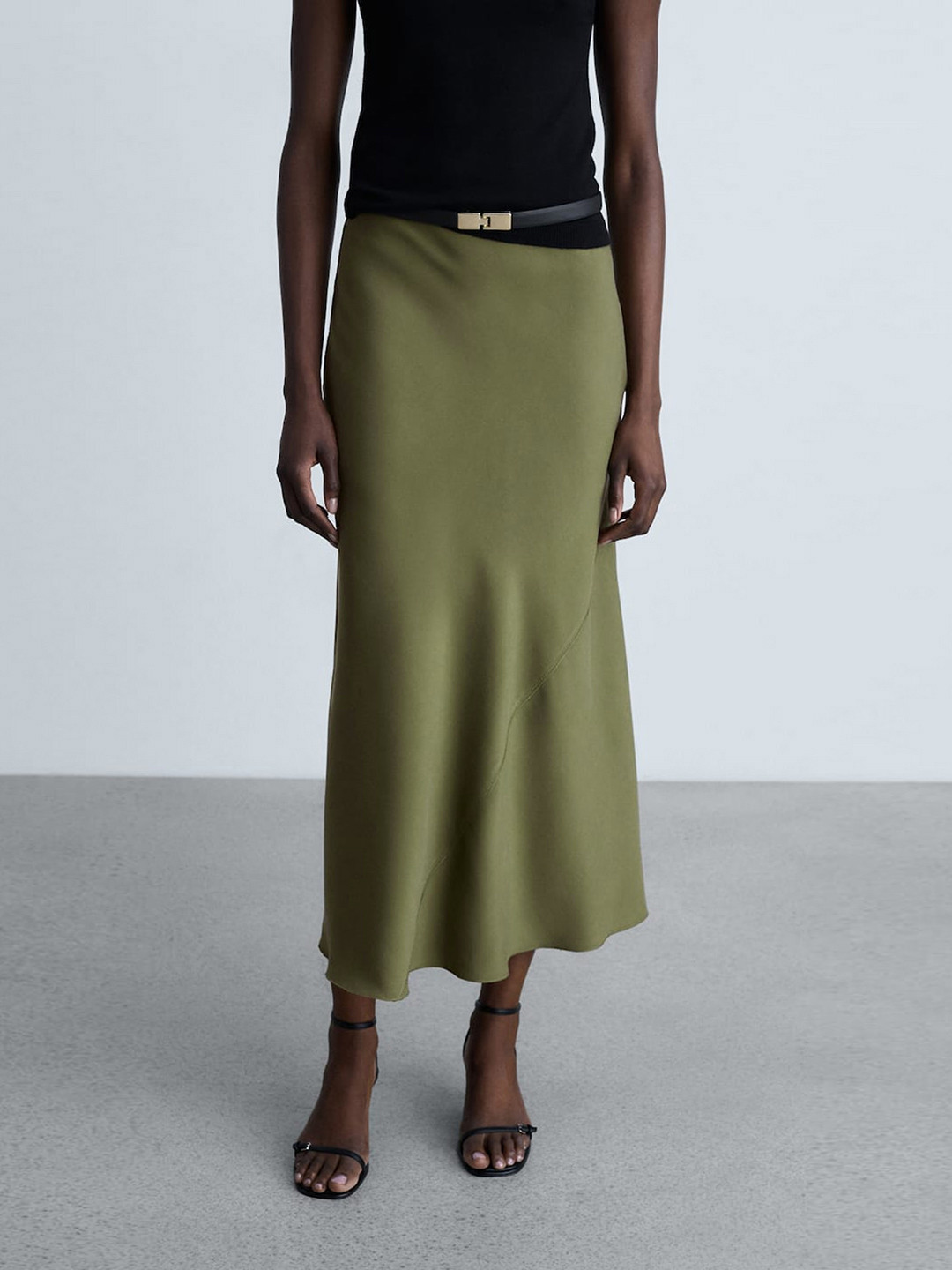 MANGO Midi Satin Skirt