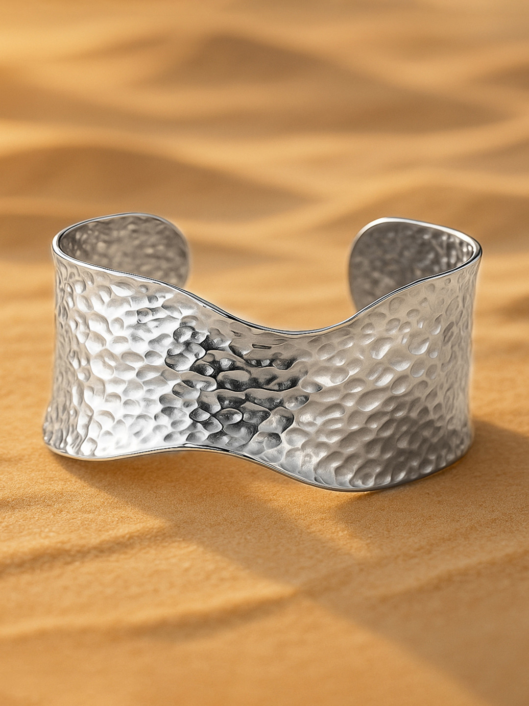Rubans Voguish Silver Plated Stainless Steel TarnishFree Demi-Fine Hammered Cuff Bracelet