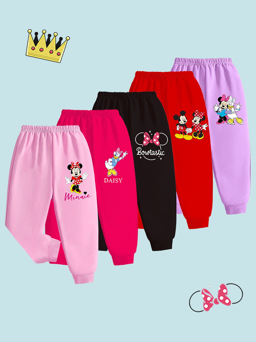 Disney By Miss and Chief Girls Pack Of 5 Mid-Rise Joggers