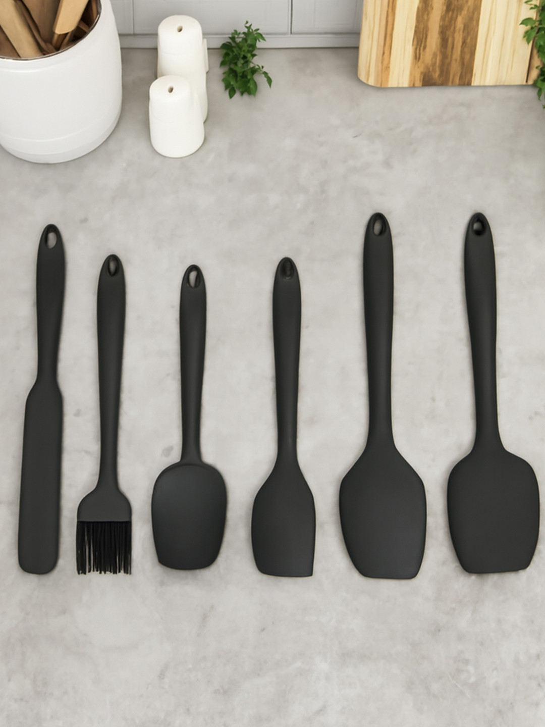 Kuber Industries Black 6 Pieces Silicone Nonstick Spatula Set