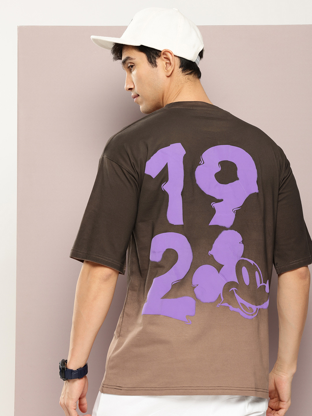 Kook N Keech Disney Pure Cotton Mickey Mouse Printed Ombre Drop-Shoulder Oversized T-shirt