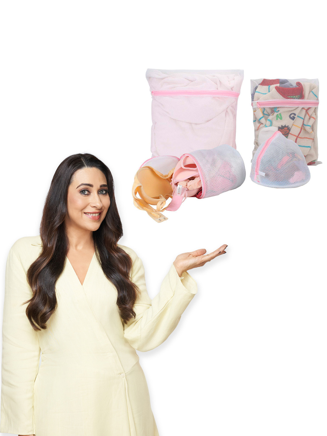 HOKIPO White 4 Pieces Dual Layered Mesh Laundry Clothes Washing Bags