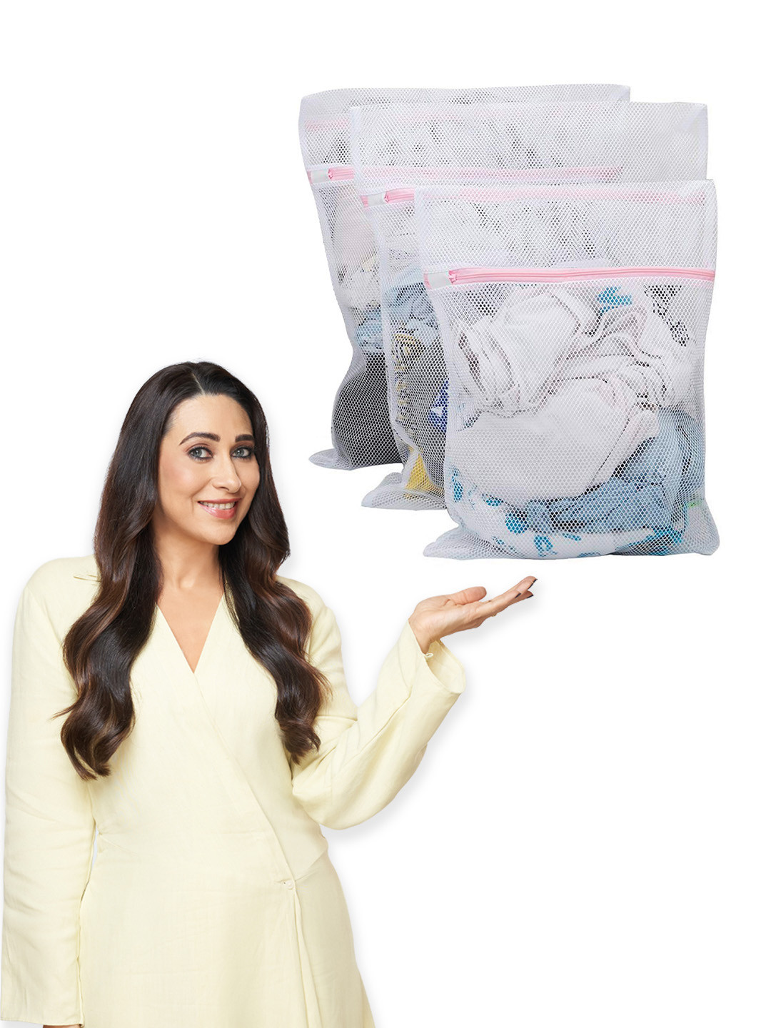 HOKIPO White 3 Pieces Mesh Laundry Clothes Washing Bags