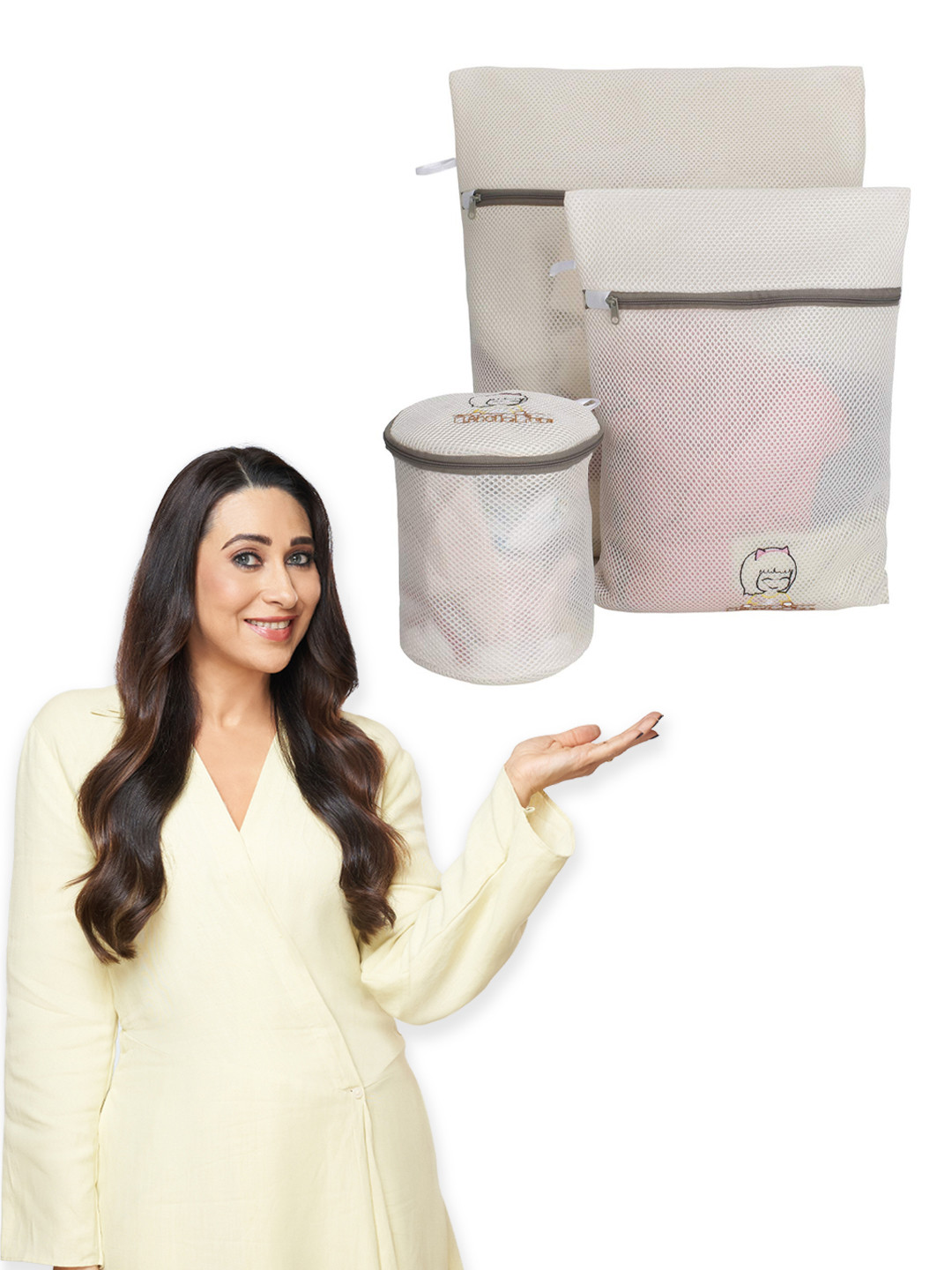 HOKIPO Beige 3 Pieces Dual Layered Mesh Laundry Clothes Washing Bags