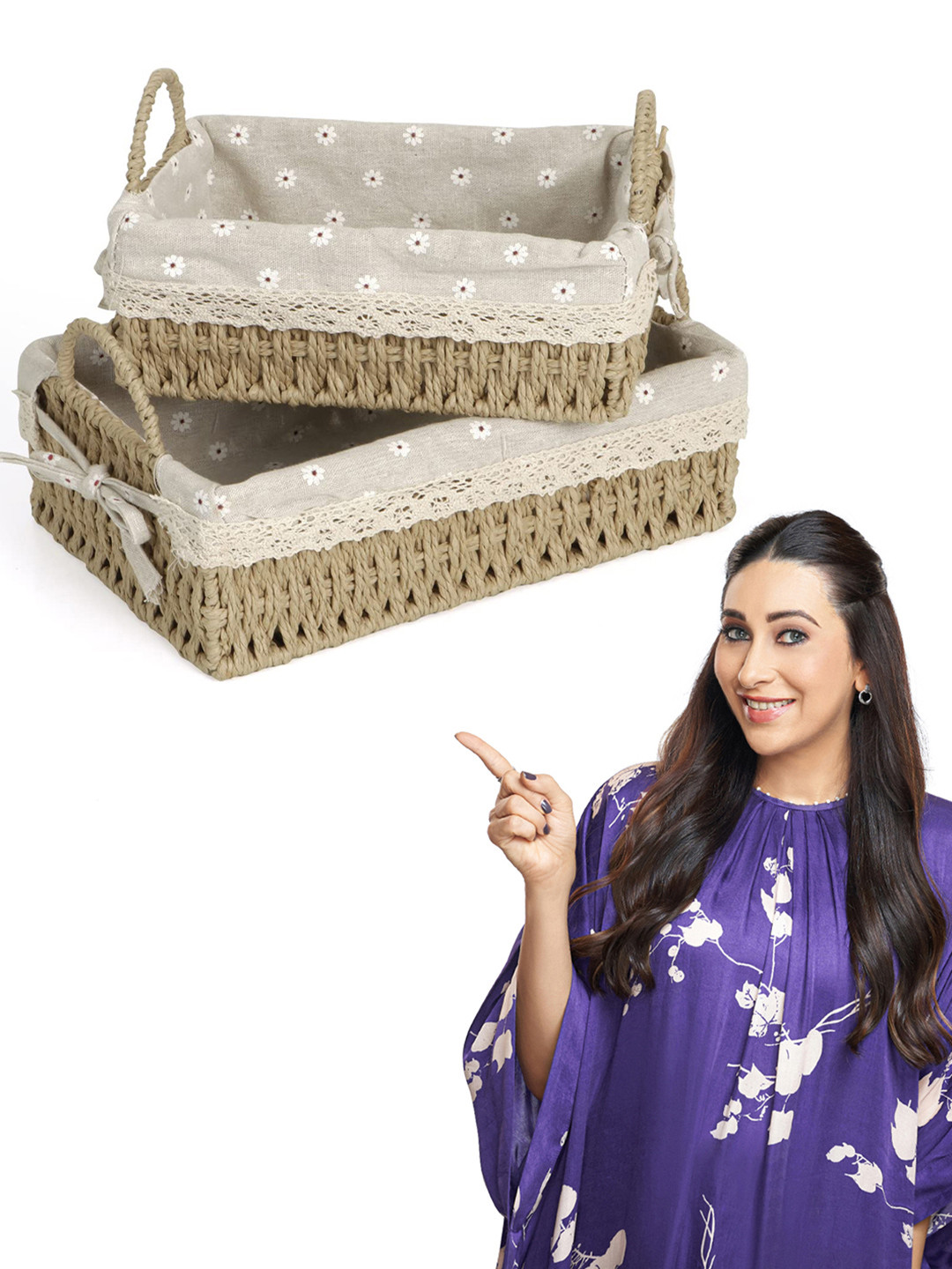 HOKIPO Beige 2 Pieces Eco-Friendly Regular Paper Rope Multi-Utility Organisers