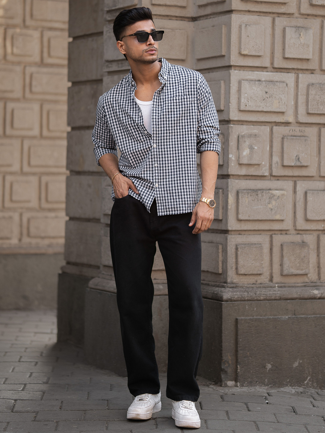 Powerlook Men Opaque Gingham Checkes Cotton Casual Shirt