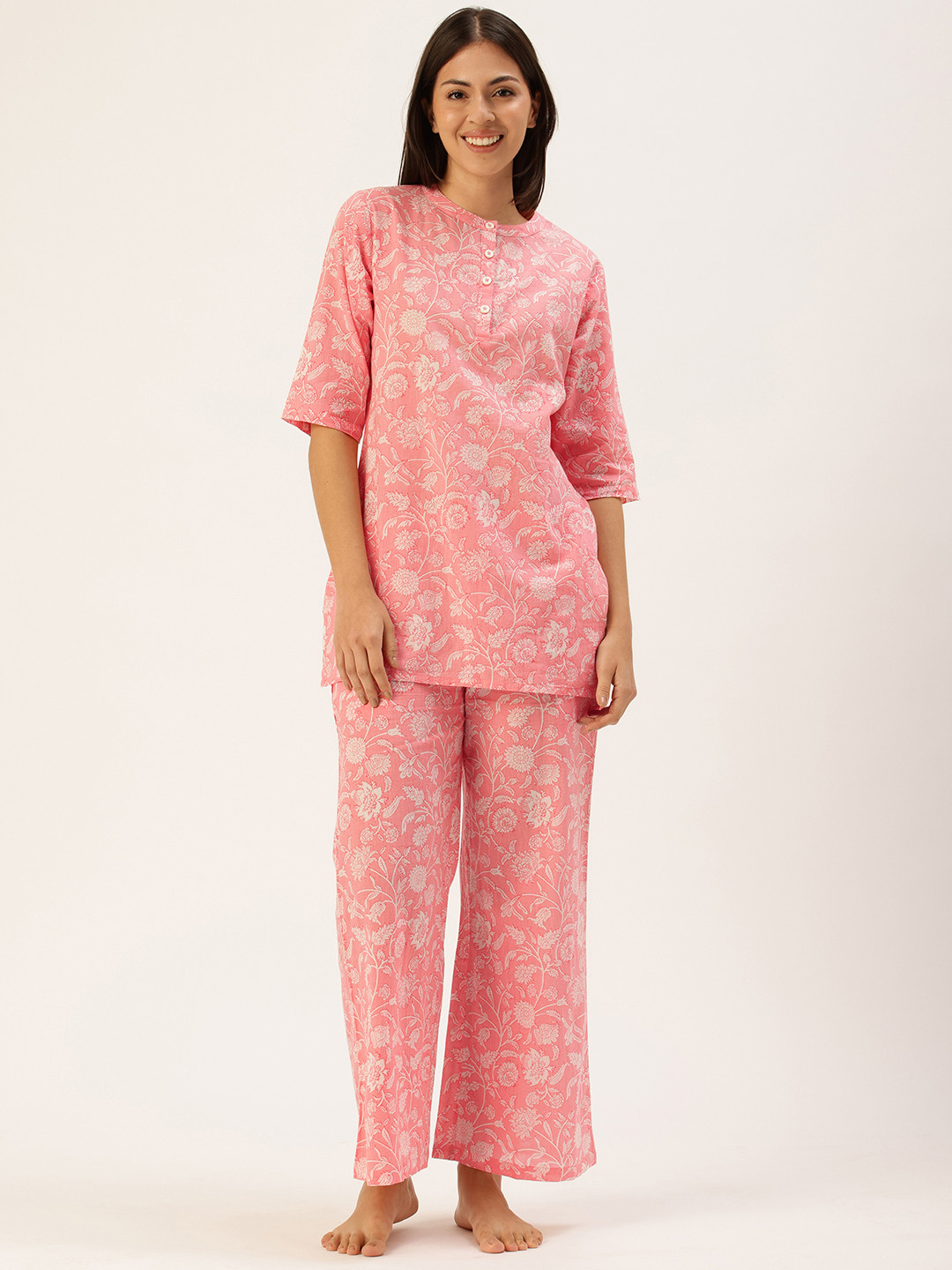 Clt.s Floral Printed Kurta & Palazzo Pure Cotton Night Suit