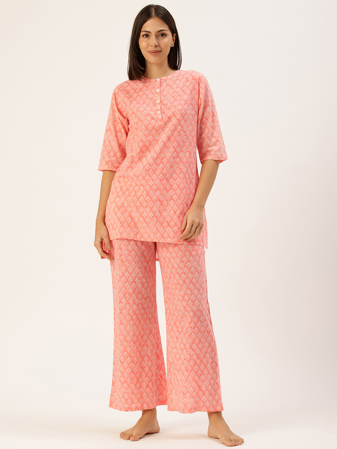 Clt.s Floral Printed Kurta & Palazzo Pure Cotton Night Suit
