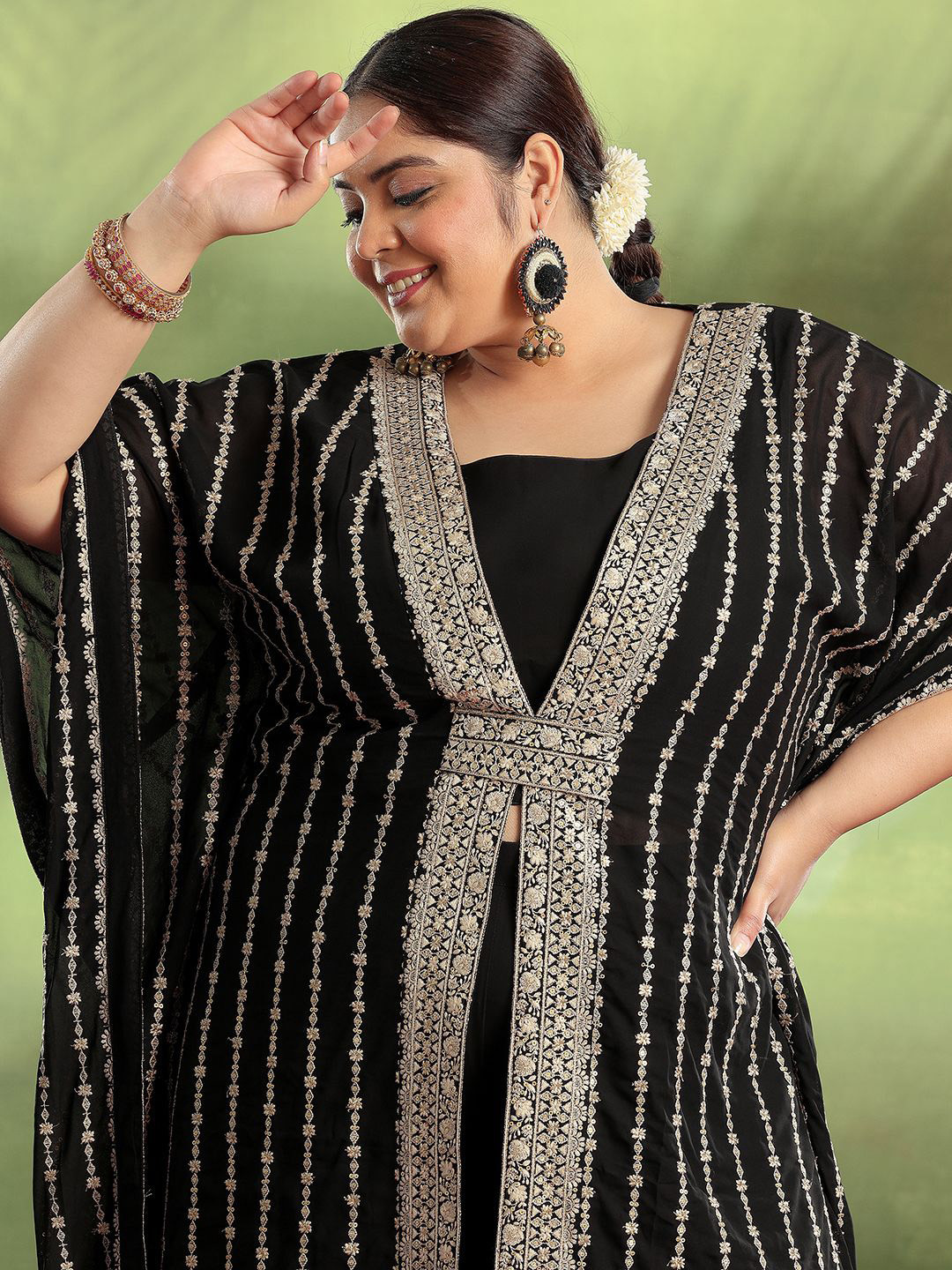 EXTRA LOVE BY LIBAS Ethnic Motifs Embroidered High Slit Thread Work Kurta with Palazzos