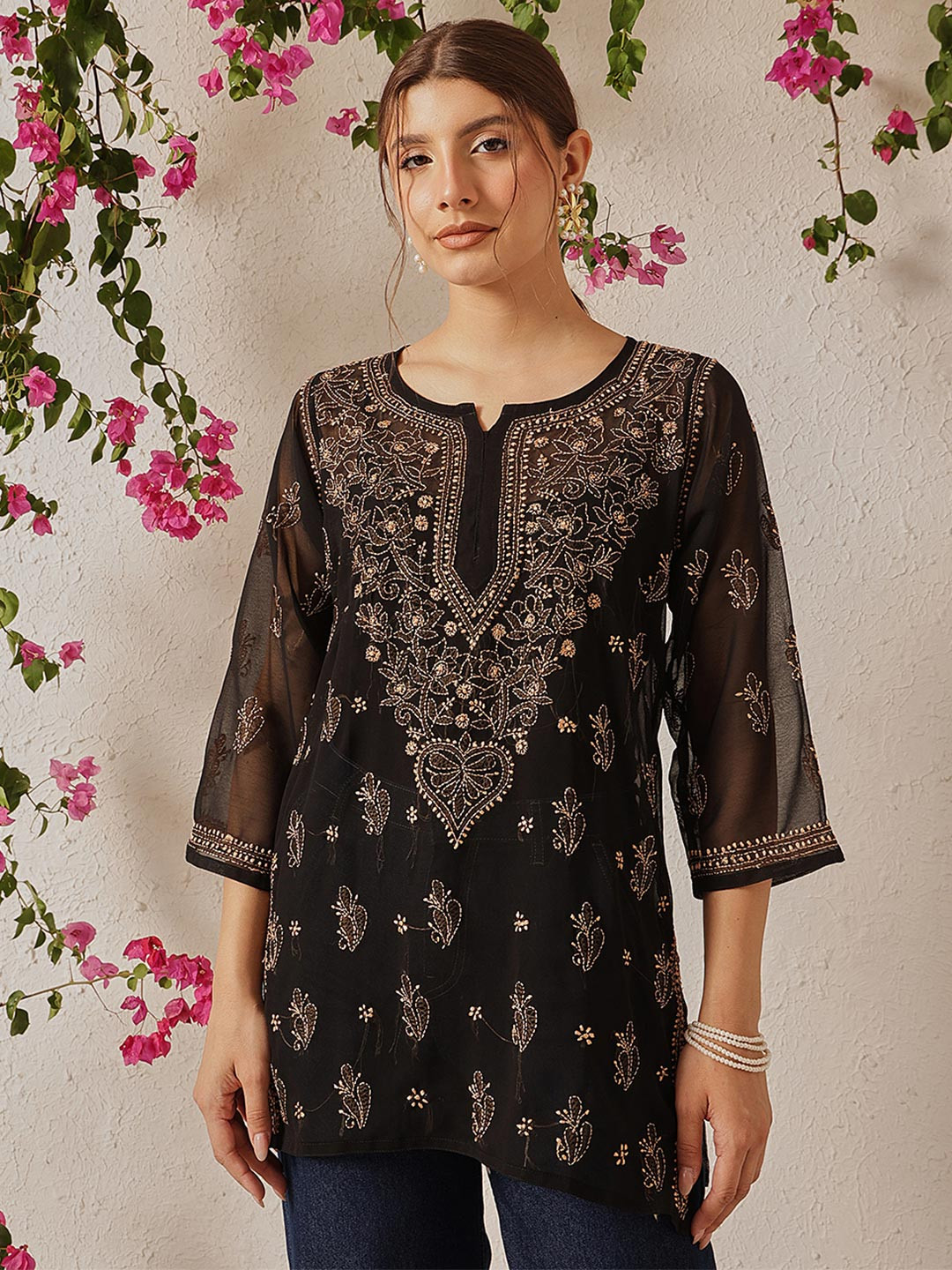 ADA Women Embroidered Pure Georgette Chikankari Kurti