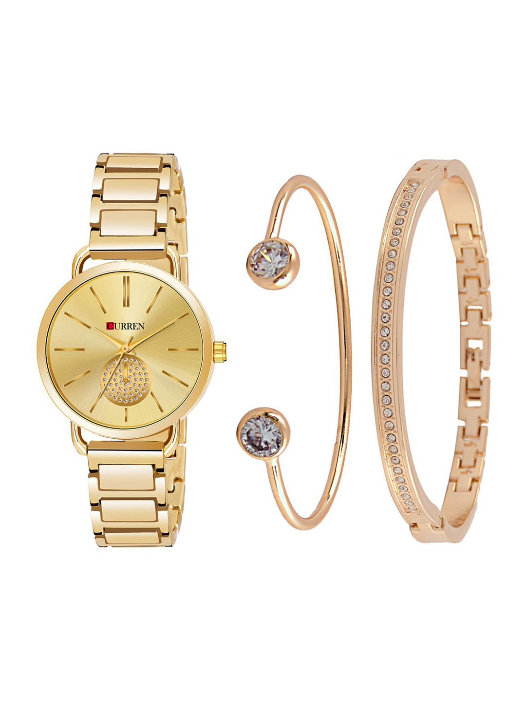 Curren Women Brass Embellished Dial Analogue Watch 3853-GGIX+JW-22&24-Gold