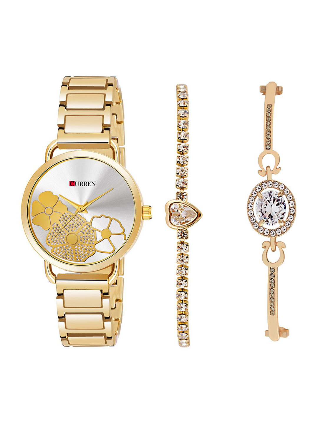 Curren Women Brass Embellished Dial Analogue Watch 3853-GWHF+JW-15&17-Gold