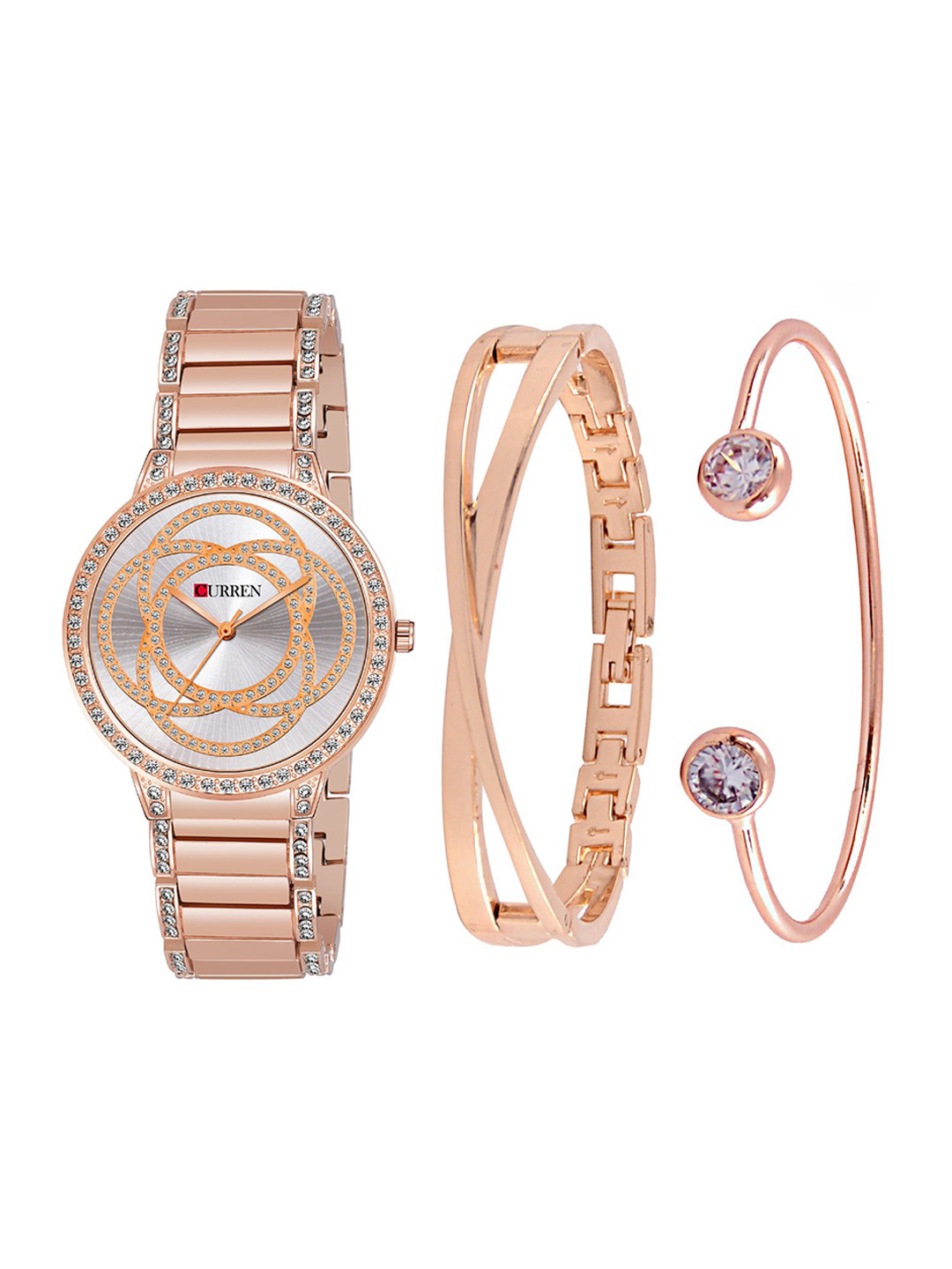 Curren Women Embellished Dial Analogue Watch 3480-RSWH+JW-13&22-Rose White
