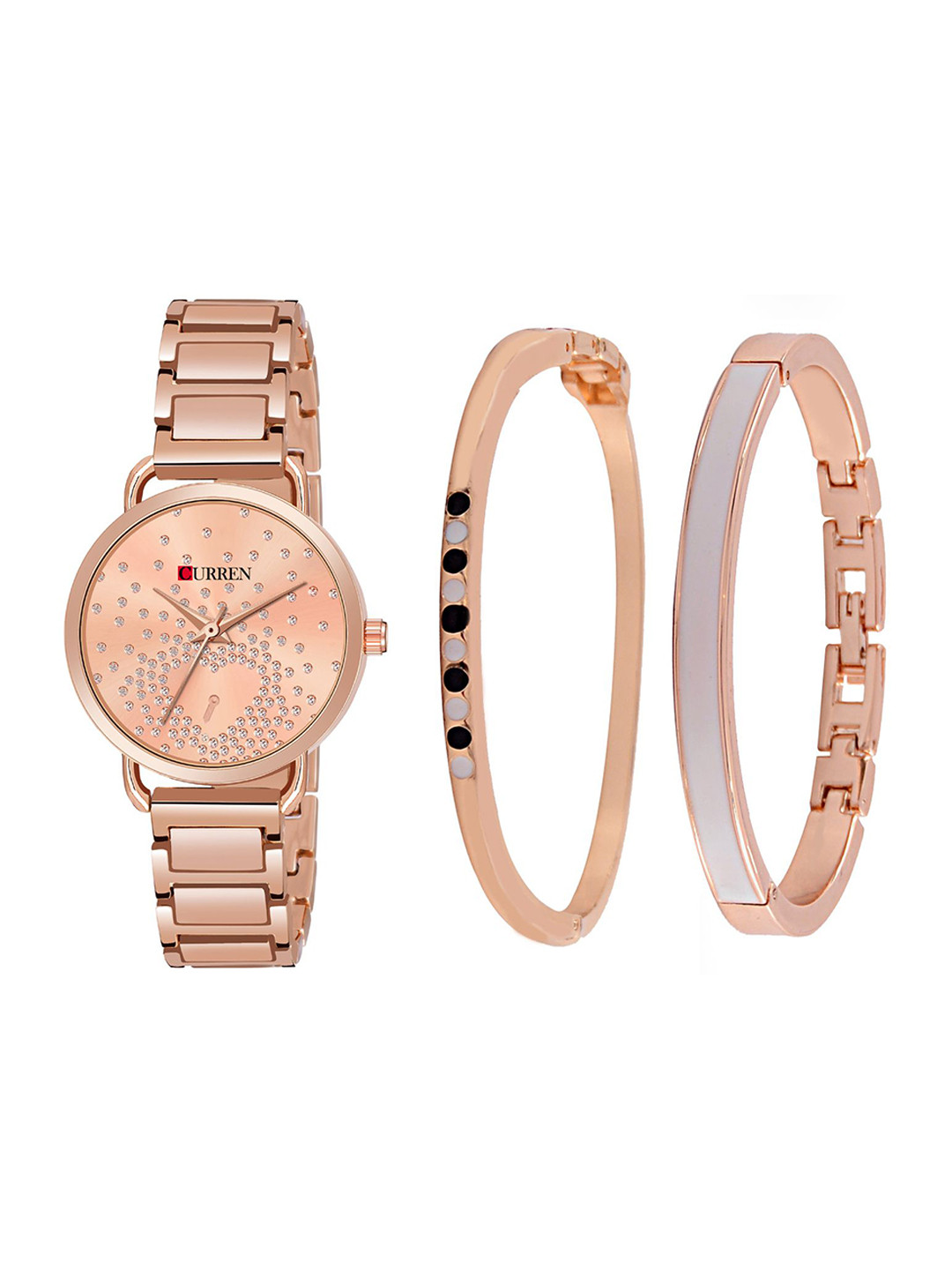 Curren Women Brass Embellished Dial Analogue Watch 3853-RR-H+JW-08&11-Rose Gold
