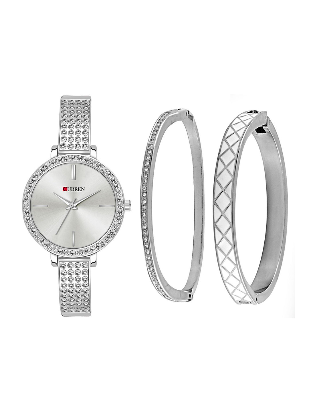 Curren Women Dial & Stainless Steel Bracelet Style Straps Analogue Watch 1863-SWh+JW-04&05