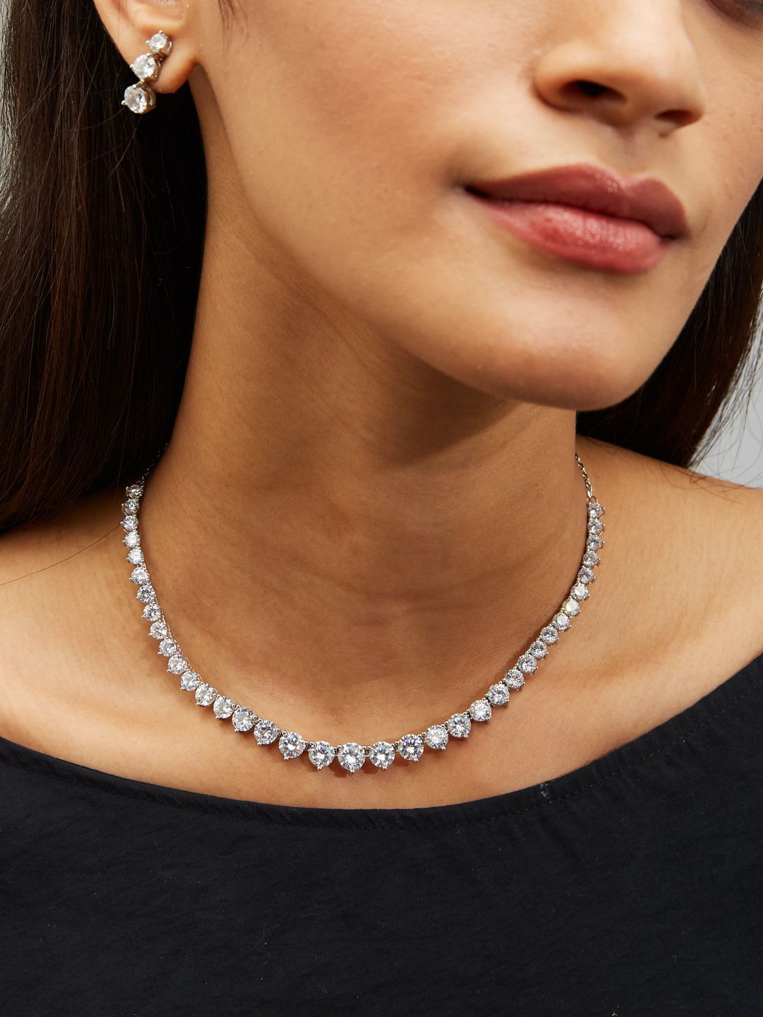 Nuyug  Silver-Plated CZ Stone-Studded Solitaire Jewellery Set