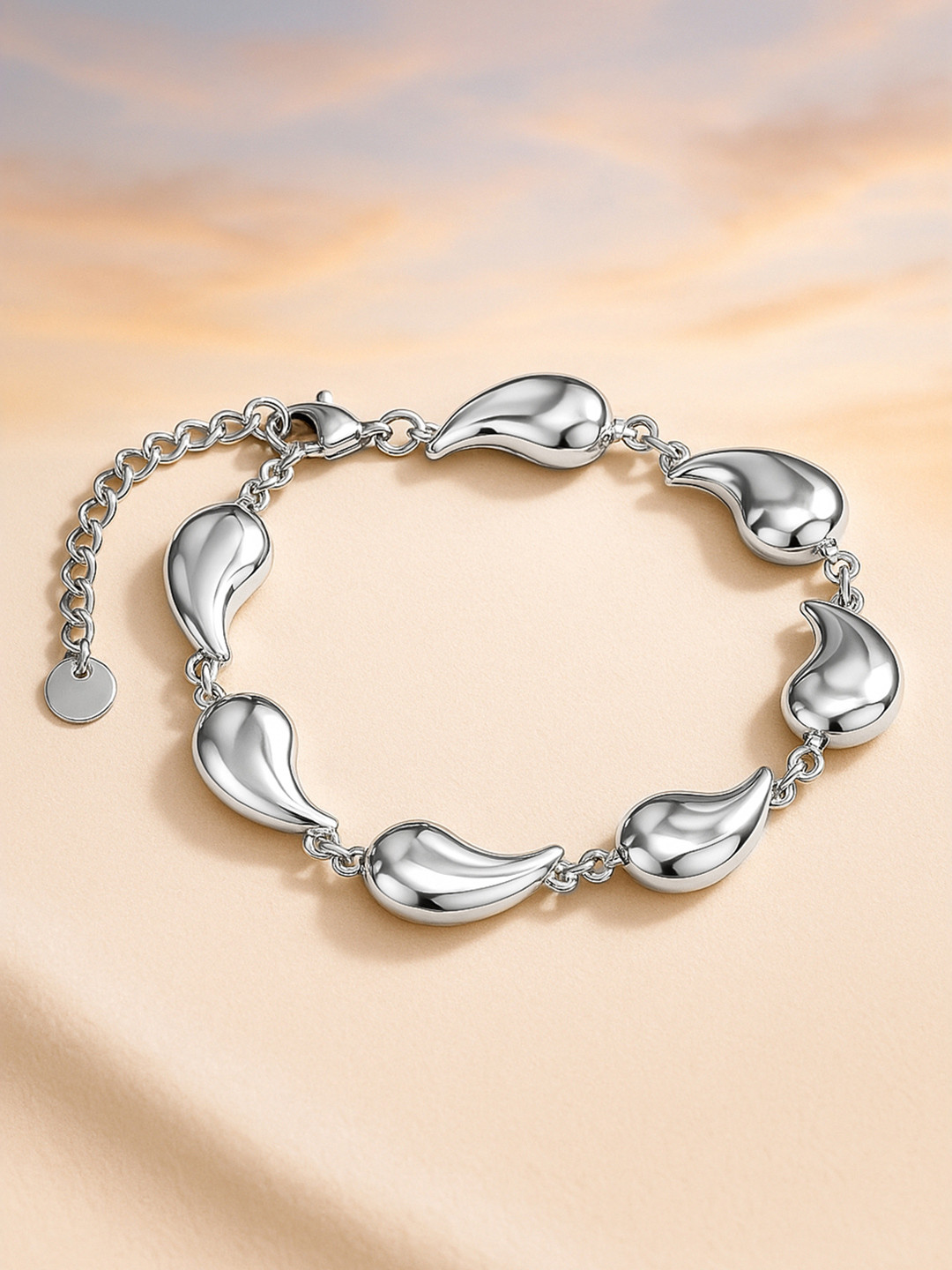 Rubans Voguish Silver Plated StainlessSteel TarnishFree Demi-Fine Tear Drop Link Bracelet