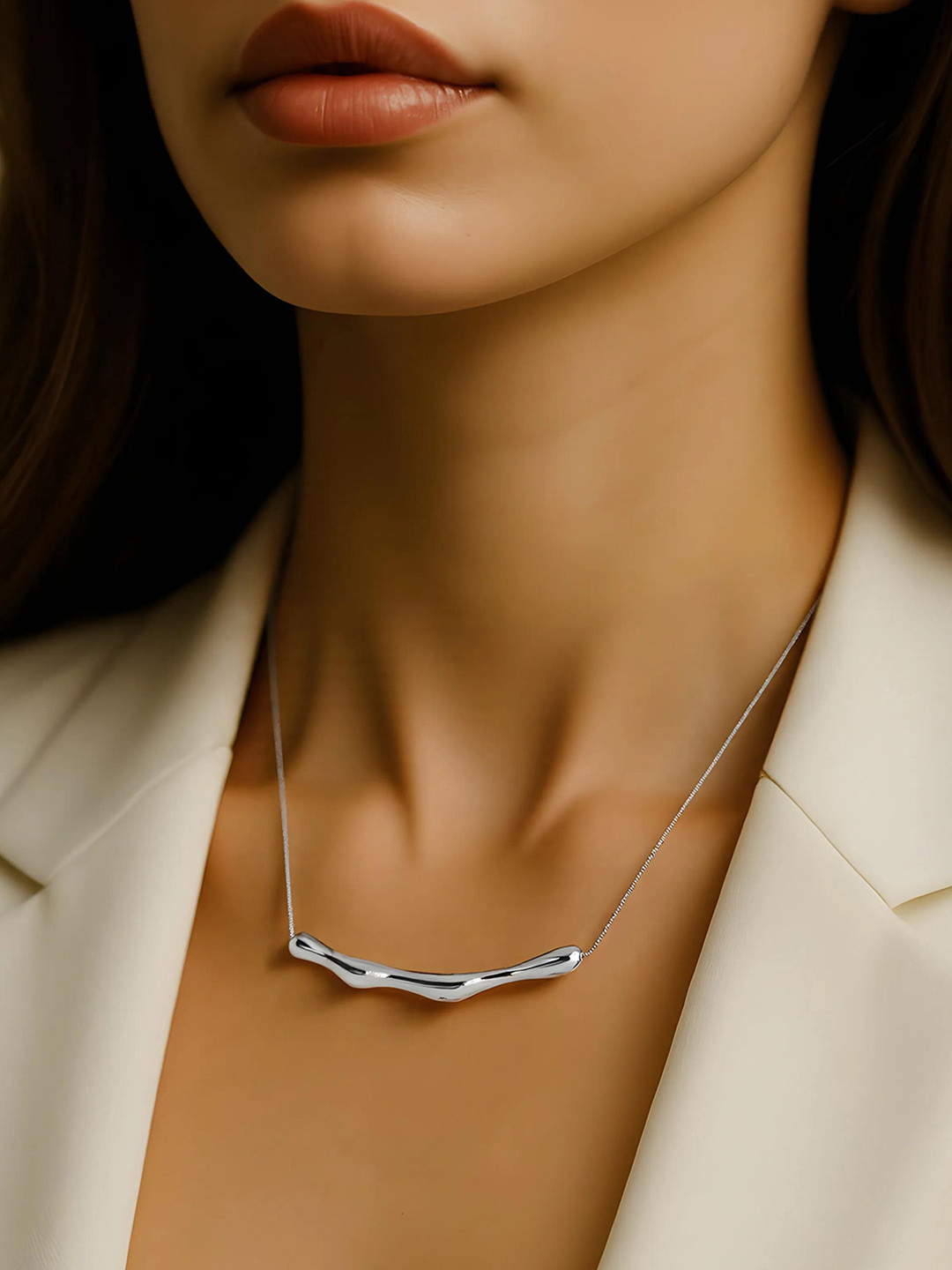 Rubans Voguish Silver Plated Stainless Steel Tarnish-Free Demi-Fine Sculptural Necklace