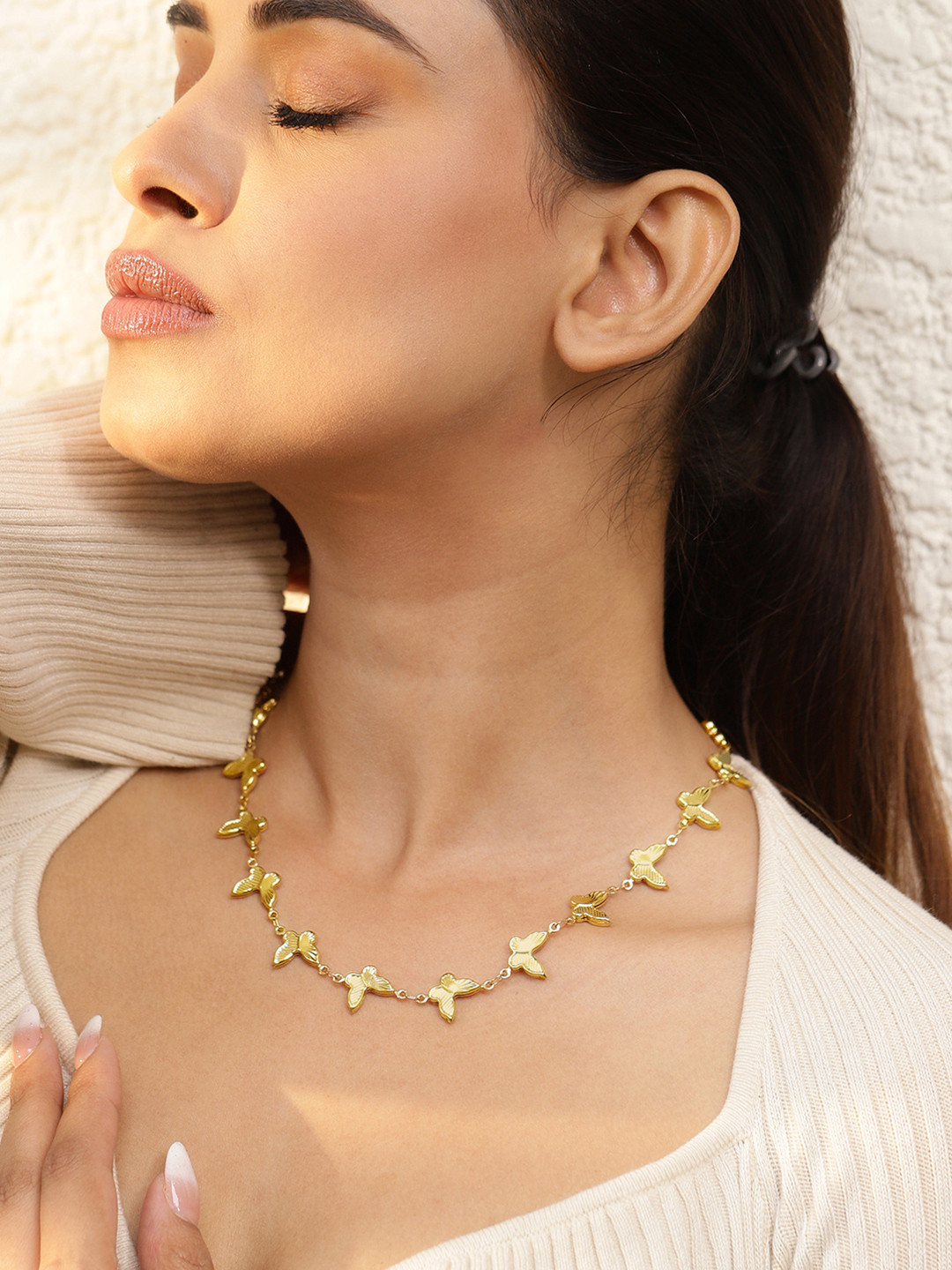 Rubans Voguish 18K Gold Plated Stainless Steel Tarnish-Free Demi-Fine Butterfly Necklace