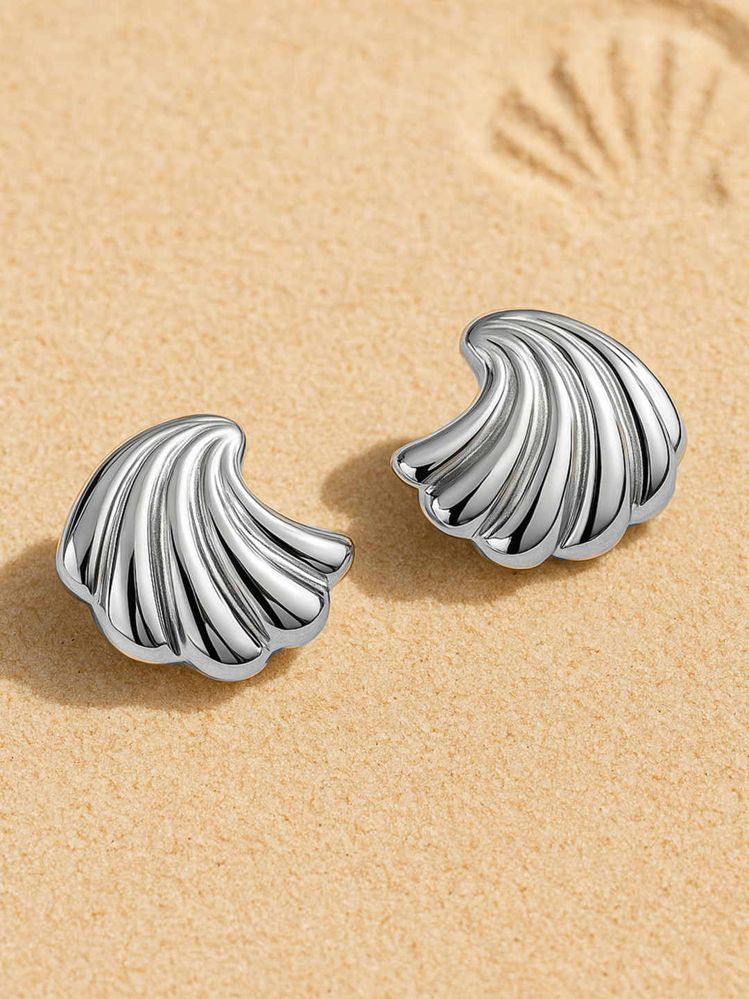 Rubans Voguish Silver Plated Stainless Steel Tarnish-Free Demi-Fine Shell Design Studs