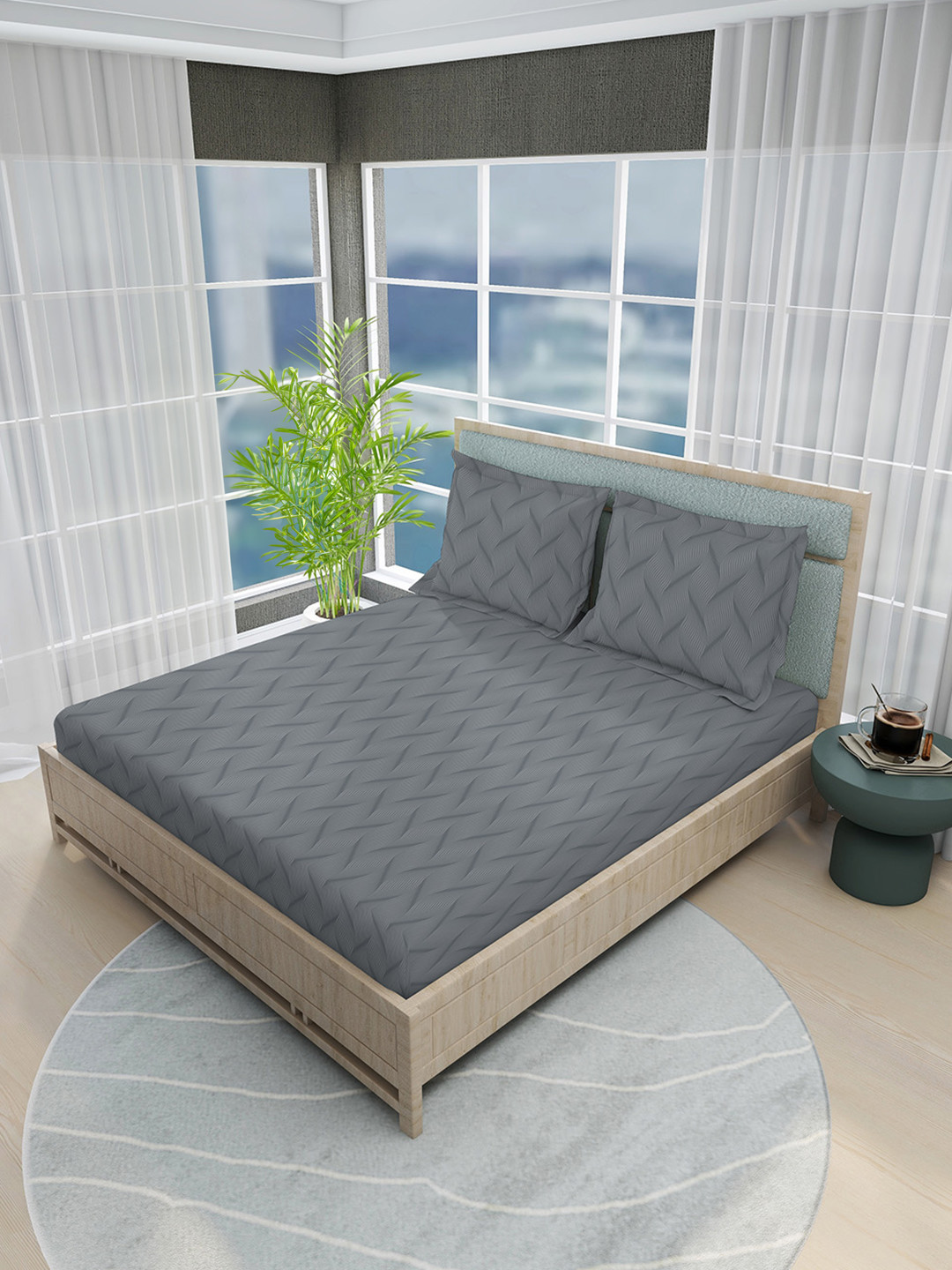 Boutique Living India Grey 800 TC King Bedsheet with 2 Pillow Covers
