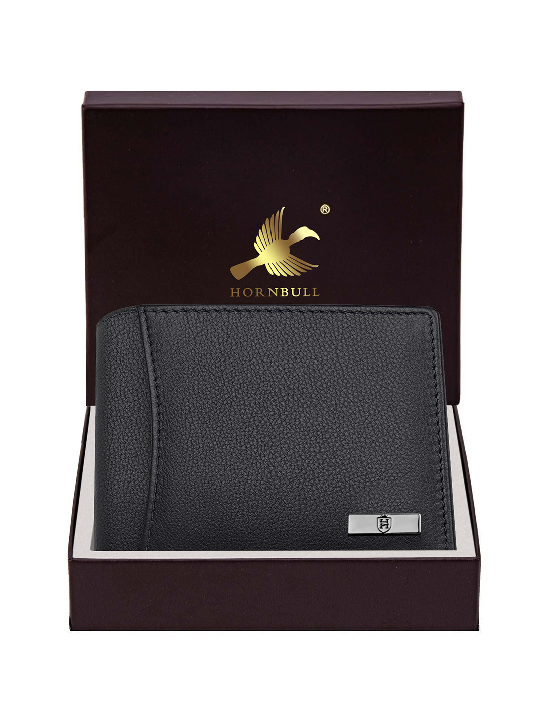 Hornbull Themes Black RFID Protected Genuine Leather Two Fold Wallet