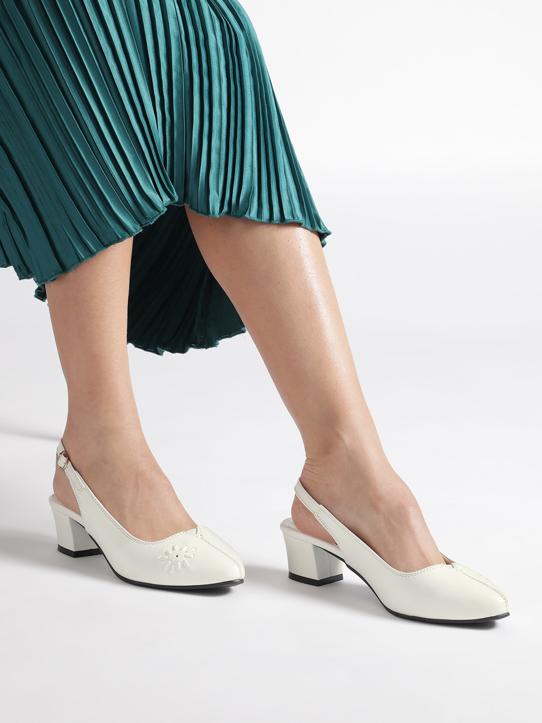 Marc Loire Solid Block Pumps with Floral Detail