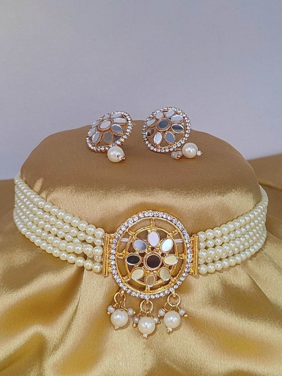 Gyaan Jewels Mirror Work Stones Studded & Beaded Jewellery Set