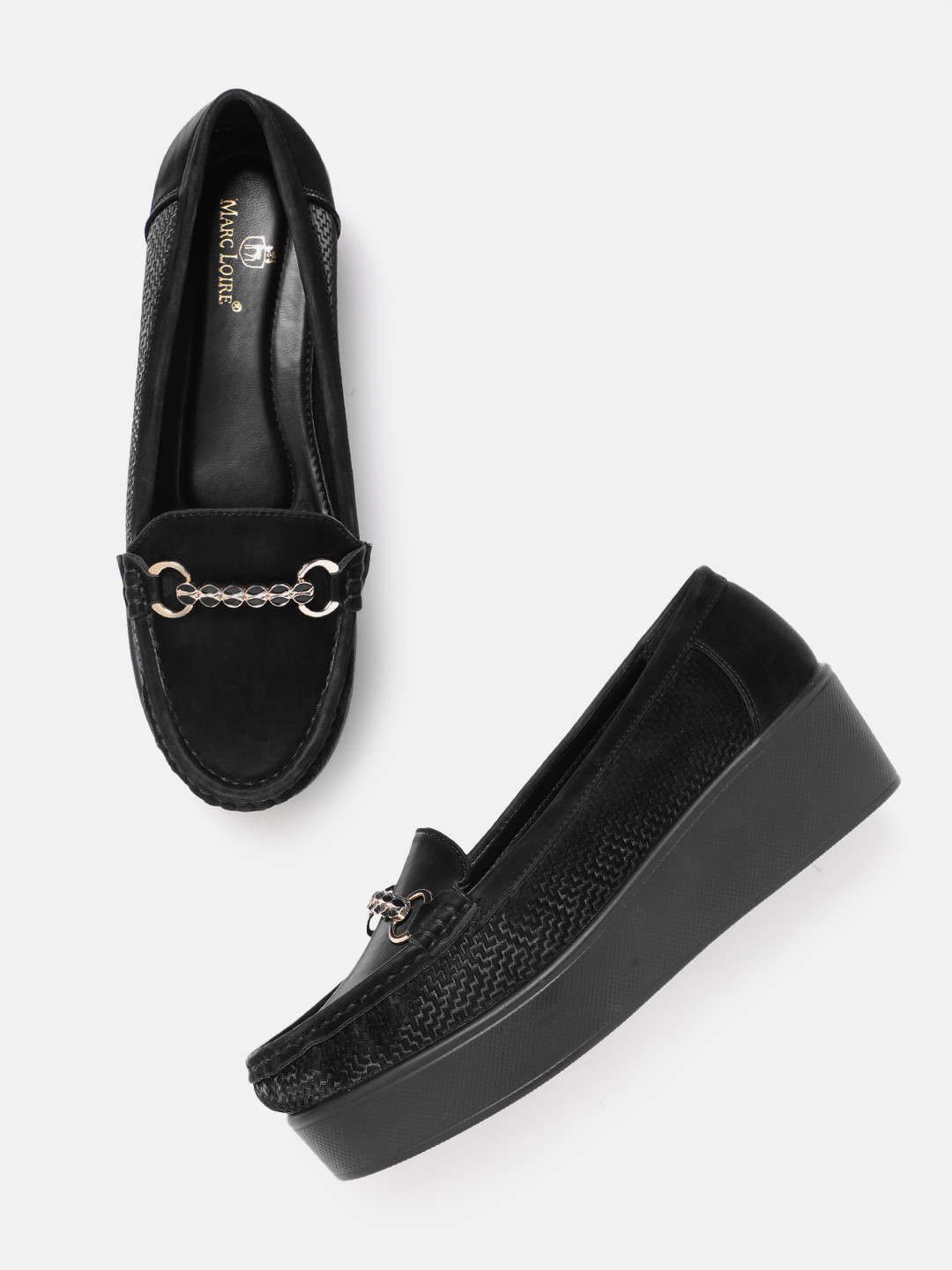 Marc Loire Women Textured Flatform Horsebit Loafers