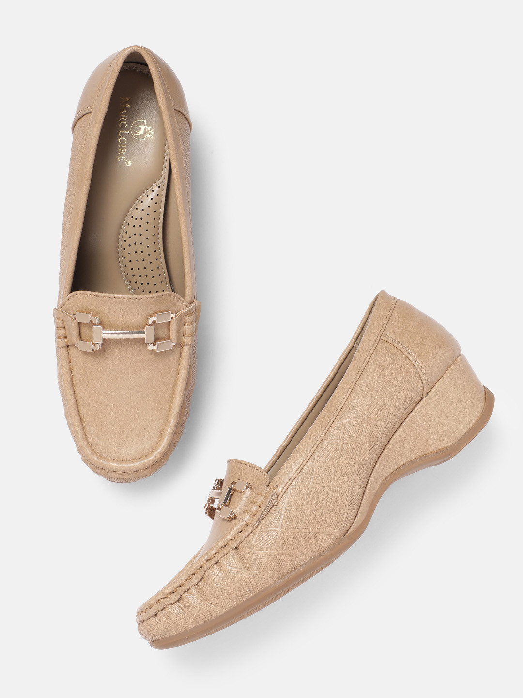 Marc Loire Women Textured Heeled Horsebit Loafers