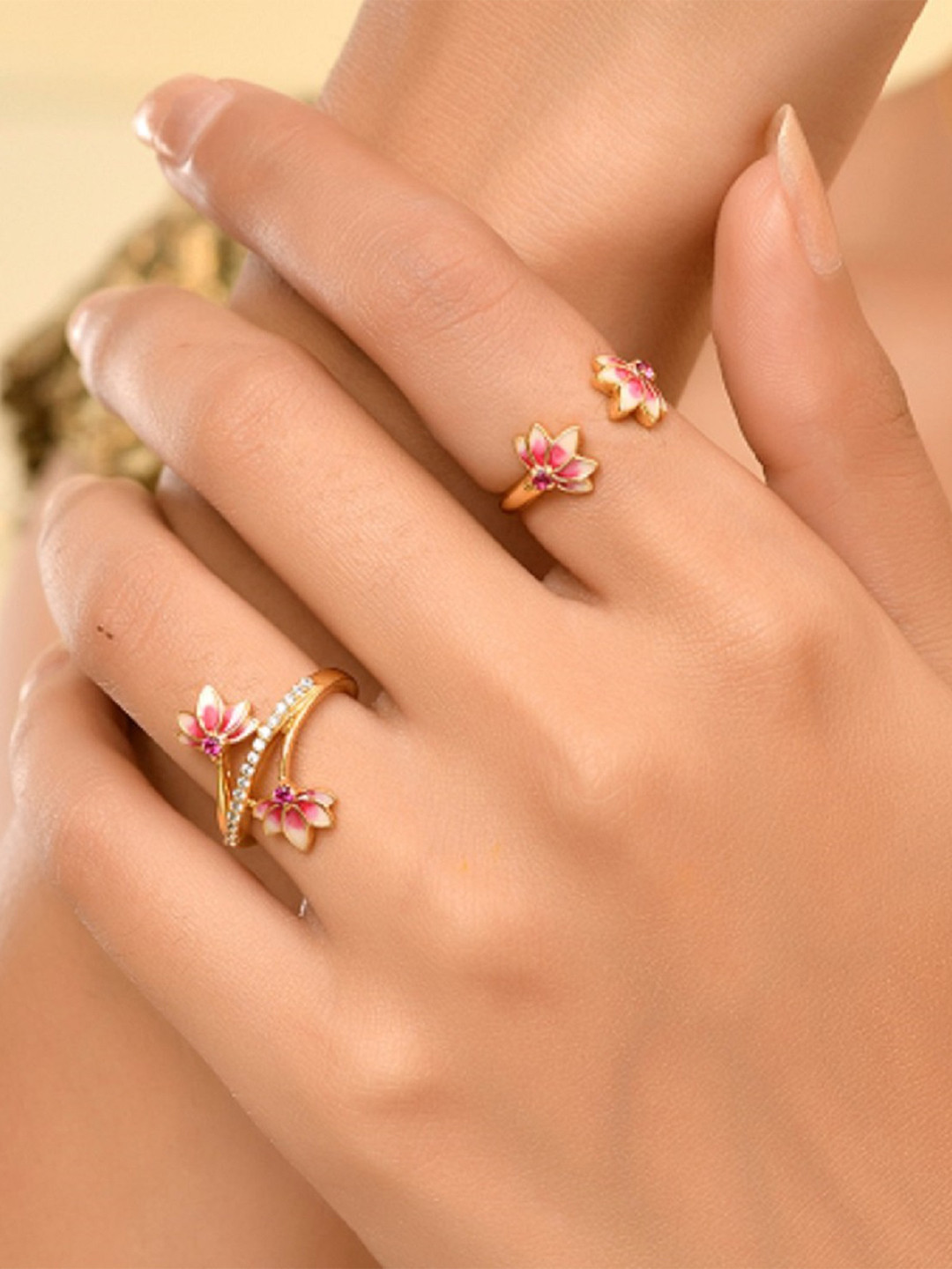 ROOVI 925 Gold-Plated Stone Studded Finger Ring