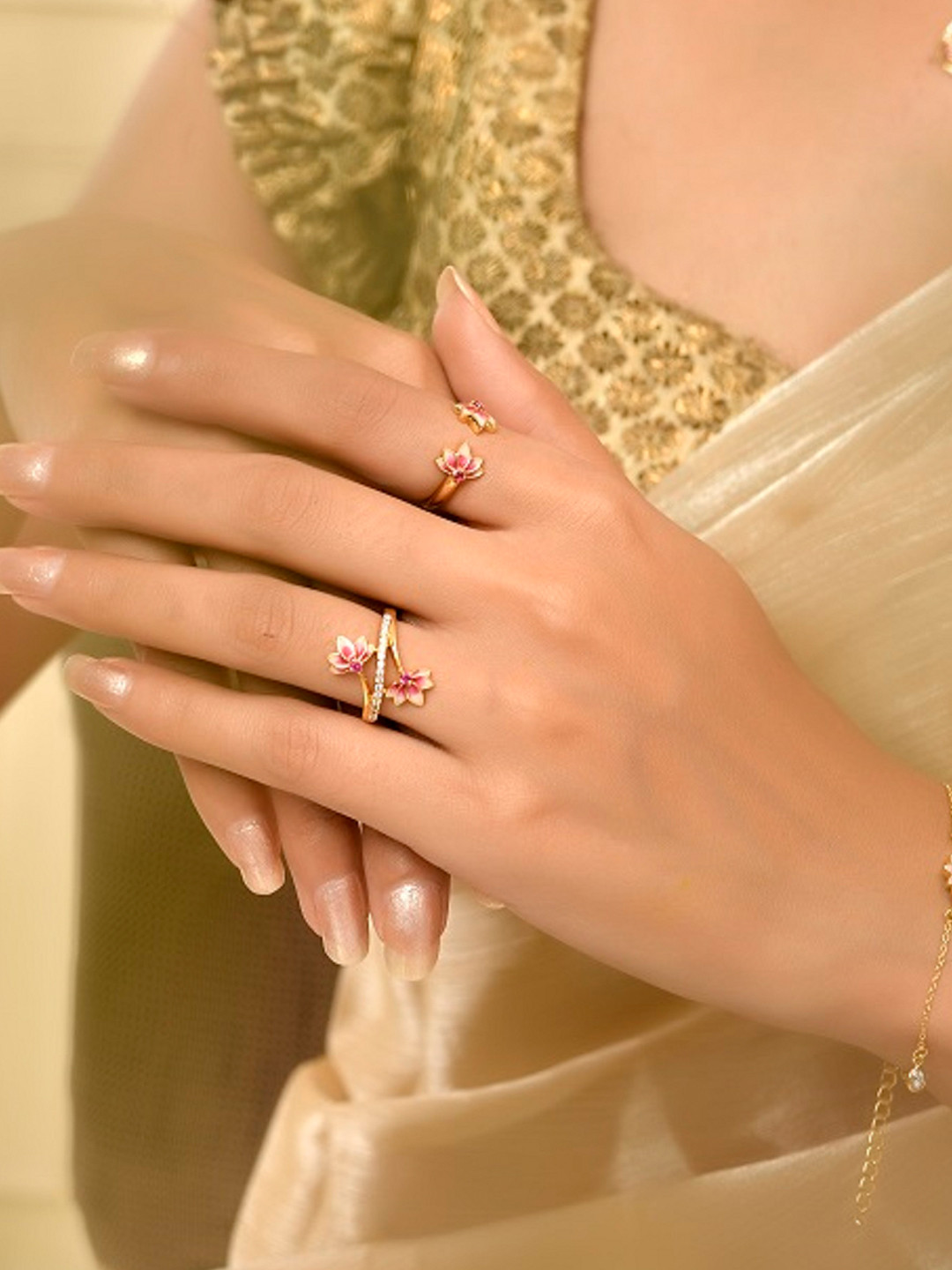 ROOVI 925 Sterling Silver Gold Plated Ring with Jaipuri Meenakari Work