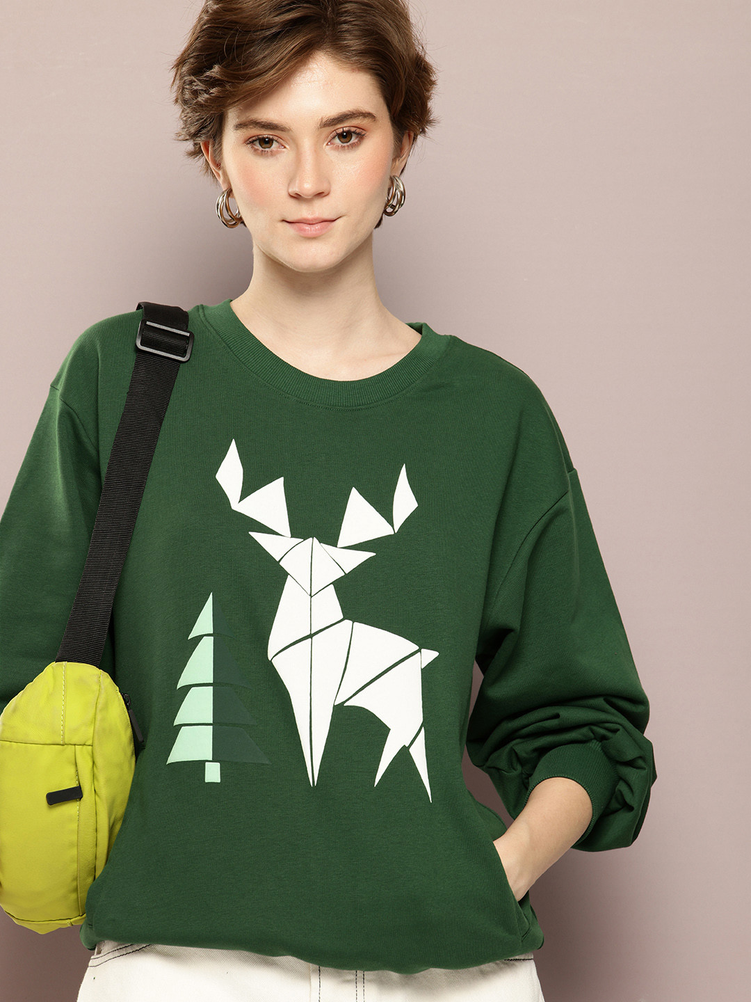 Dillinger Women Printed Drop Shoulder Puff Sleeves Oversized Sweatshirt