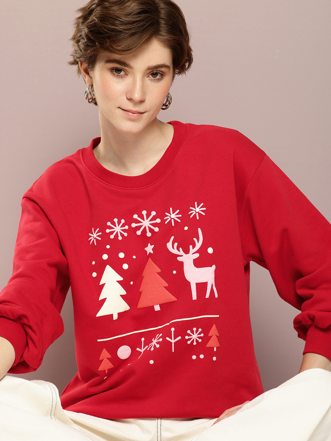 Dillinger Women Printed Drop Shoulder Puff Sleeves Oversized Sweatshirt