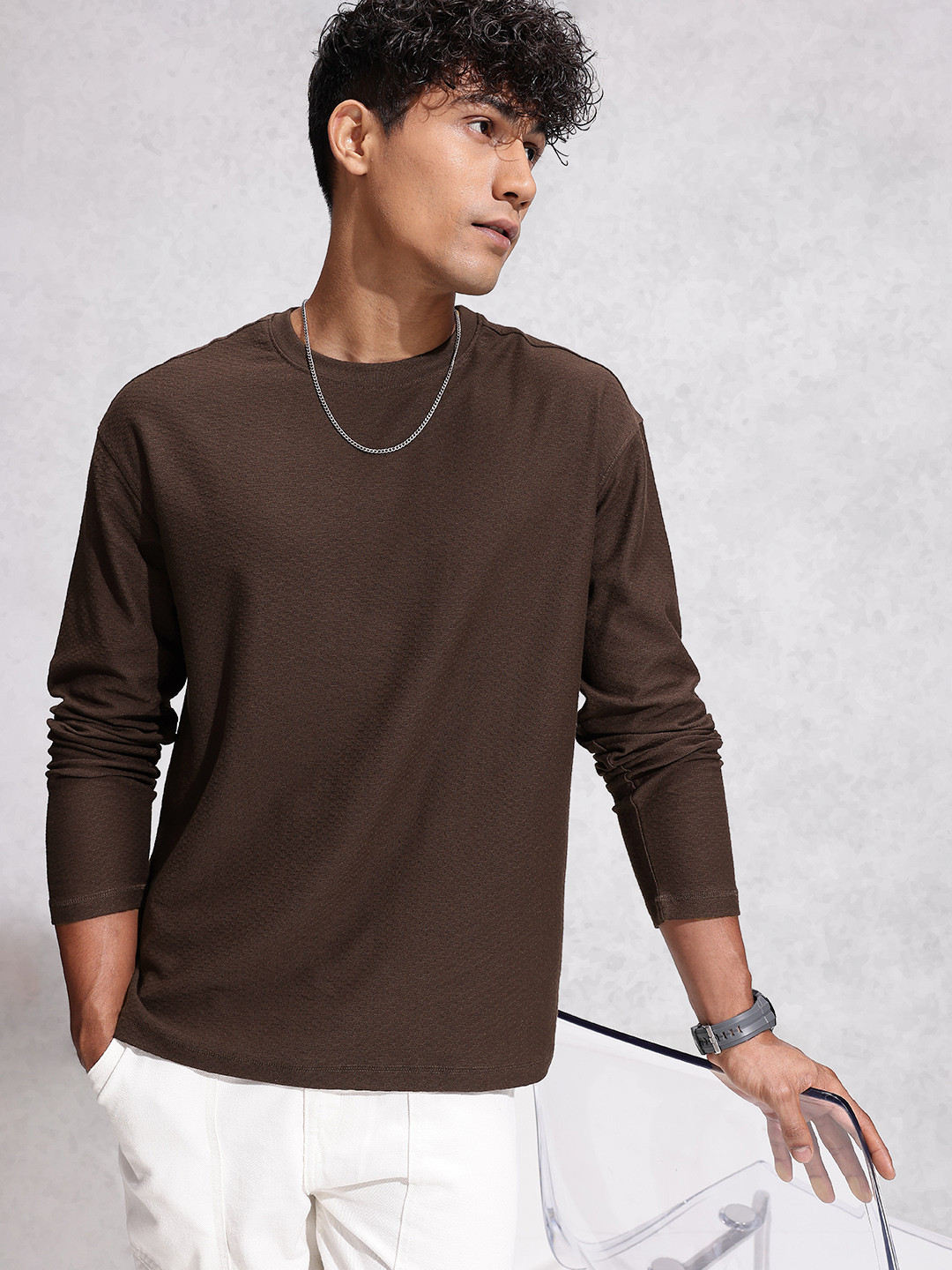 WROGN Self Design Textured Oversized T-shirt