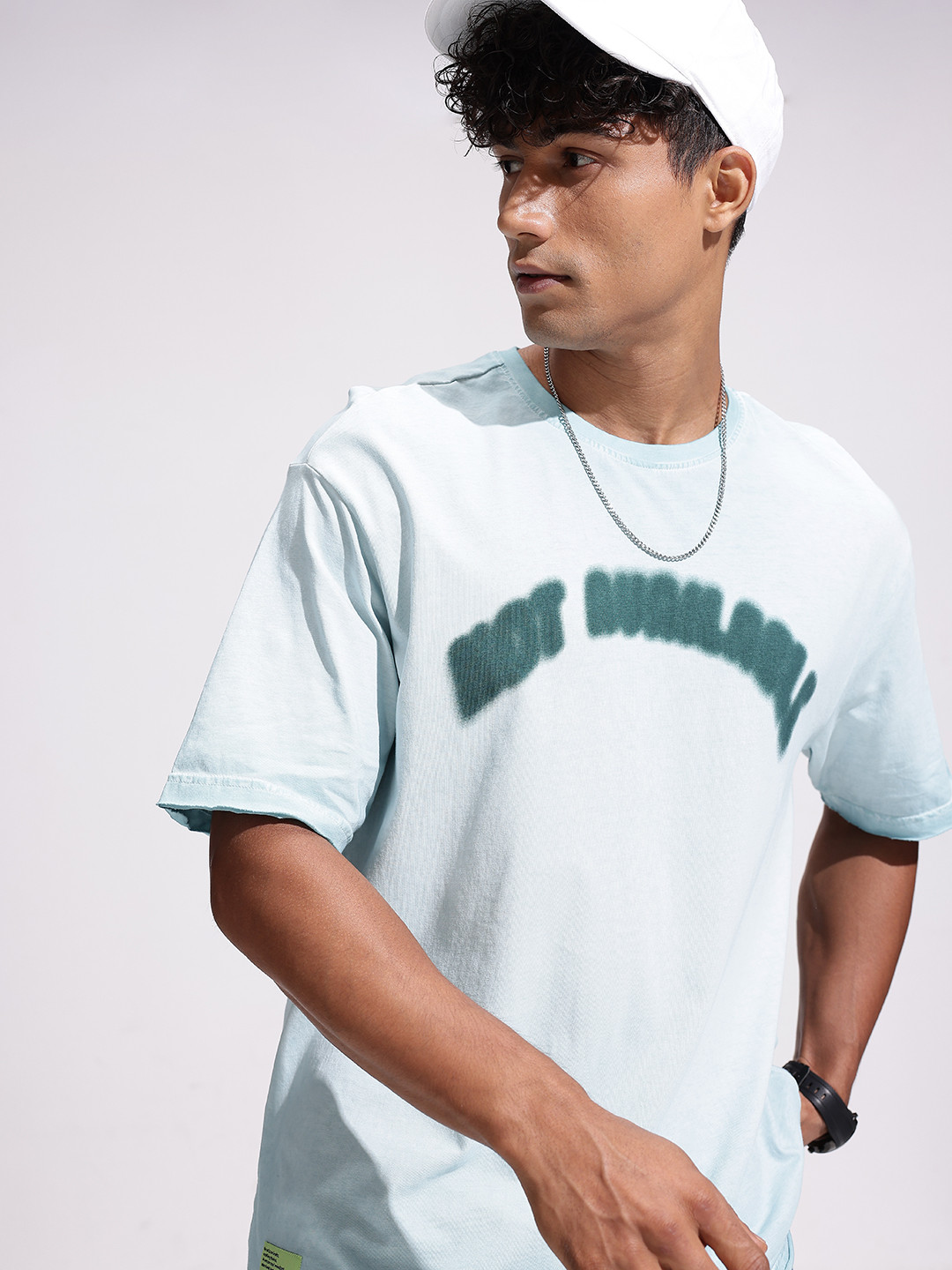 WROGN Typography Printed Washed Drop-Shoulder Sleeves Pure Cotton Oversized T-shirt