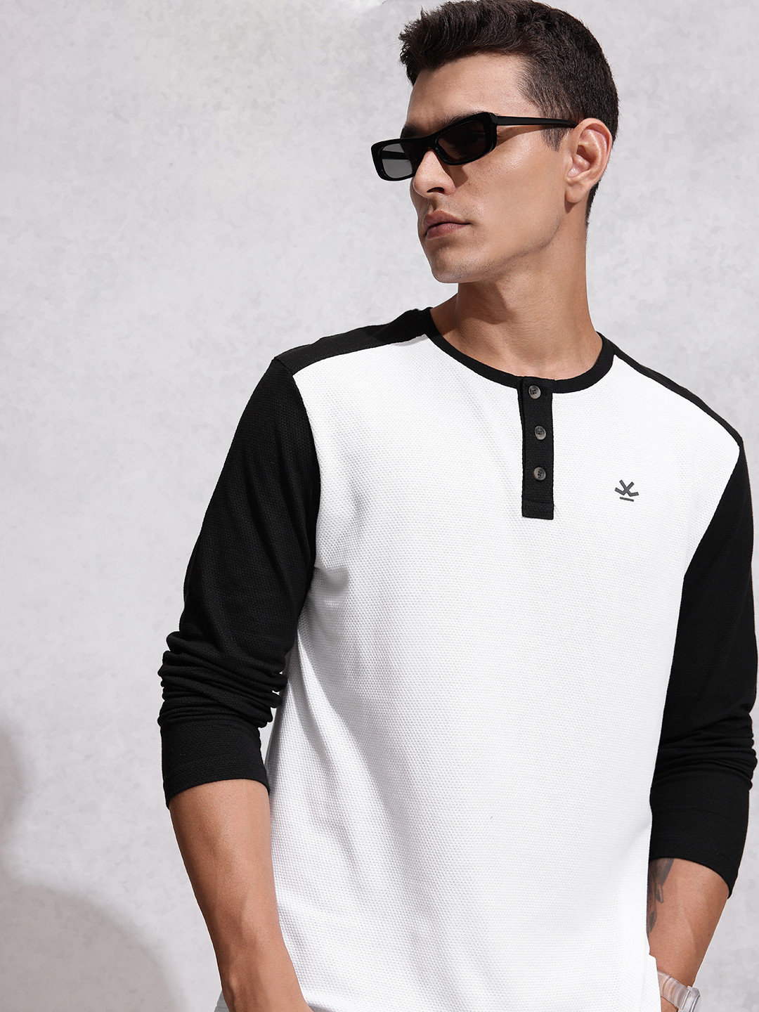 WROGN Self Designed Henley Neck T-shirt