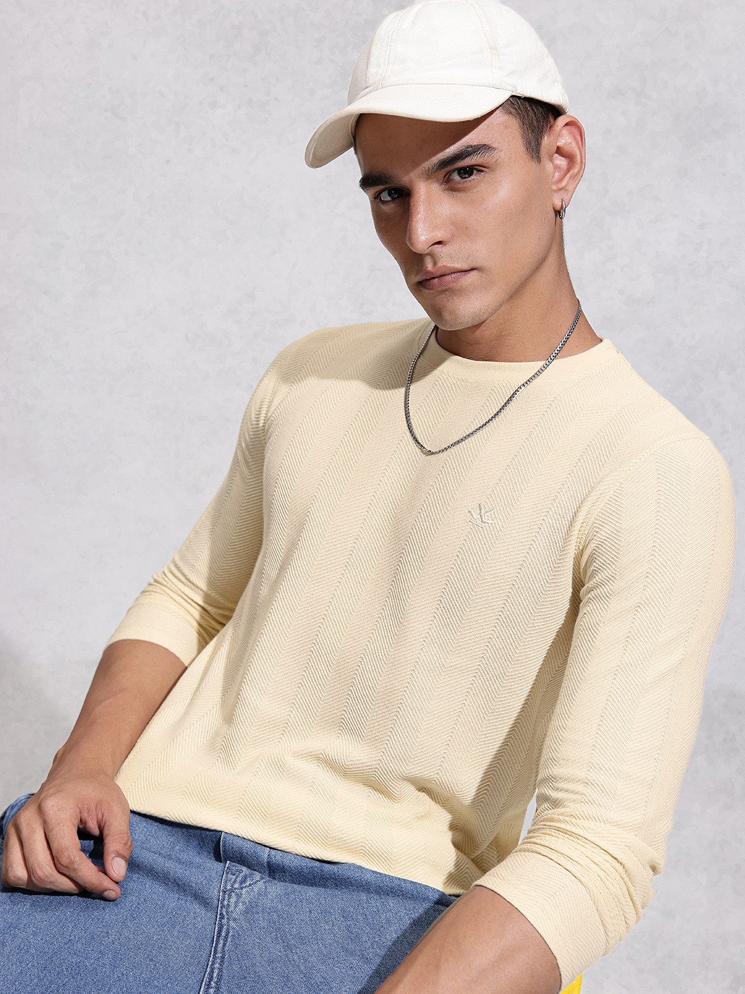 WROGN Long Sleeves Self Design T-shirt